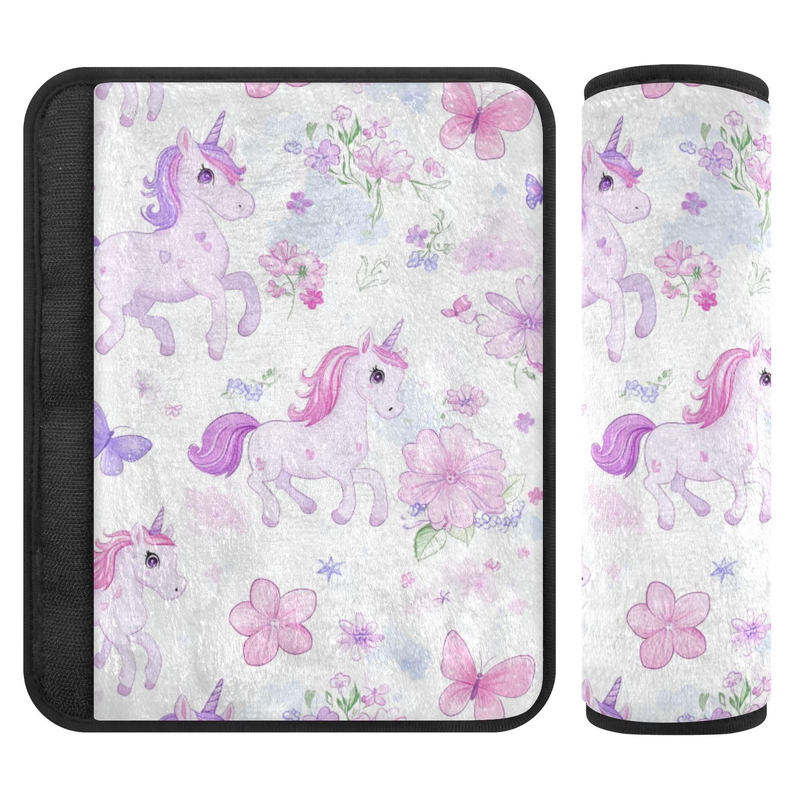 Seat Belt Covers 2 Pack Cute Unicorns Car Seat Strap Covers Super Soft Flowers Car Seat Neck Cover for Boys Girls Adults Babies M