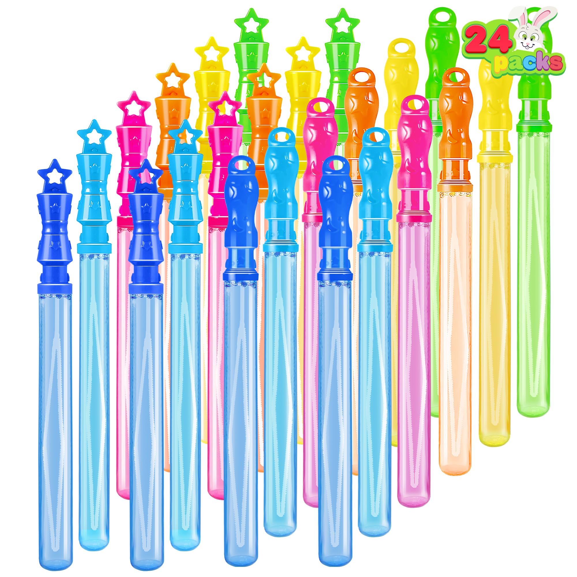 JOYIN 24 Pack 14โโ Bubble Wands Assortment, 6 Colors Giant Bubble Wands Party Favors Kids Summer Toys Outdoor Play Toys Games Christmas Birthday Party