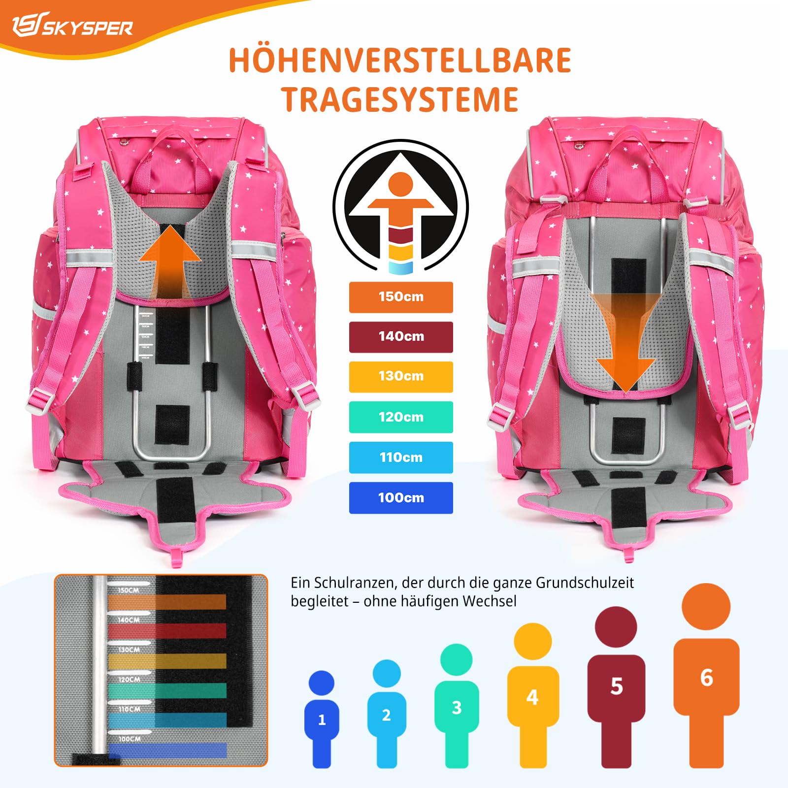 SKYSPER Schulranzen Set 5-teilig für Jungen Mädchen 1. Klasse Grundschule Schulrucksack Sporttasche Outdoor Sport Ergonomischer Schultaschen Federmäppchen Sets