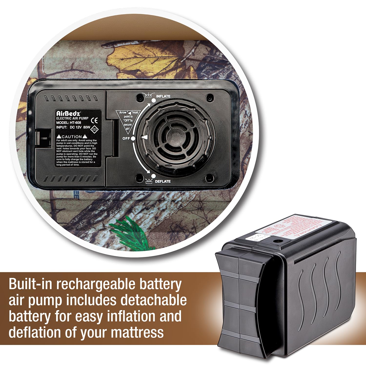 AirBedz RealTree Camo PPI 405 średni rozmiar 13,5 cm krótkie łóżko z wbudowaną baterią akumulatorową pompką powietrza z materacem tylnej klapy, 1 opakowanie