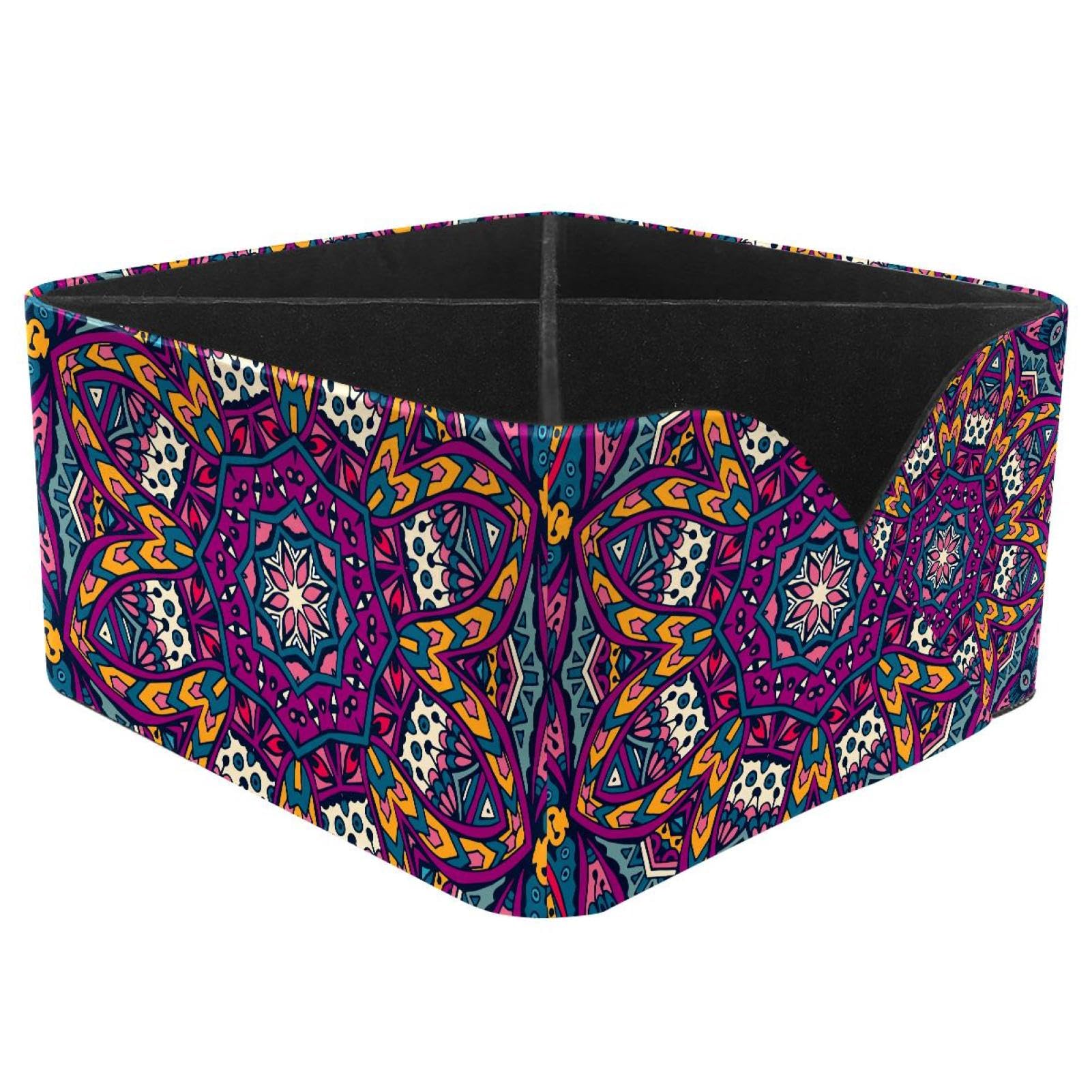 KengjuTesu Tribal Indian Vintage Wthnic Colorful Mandala Pattern Desktop Organizer Pen Holder, Rectangular Pencil Cup for Office, Study and Makeup Stations