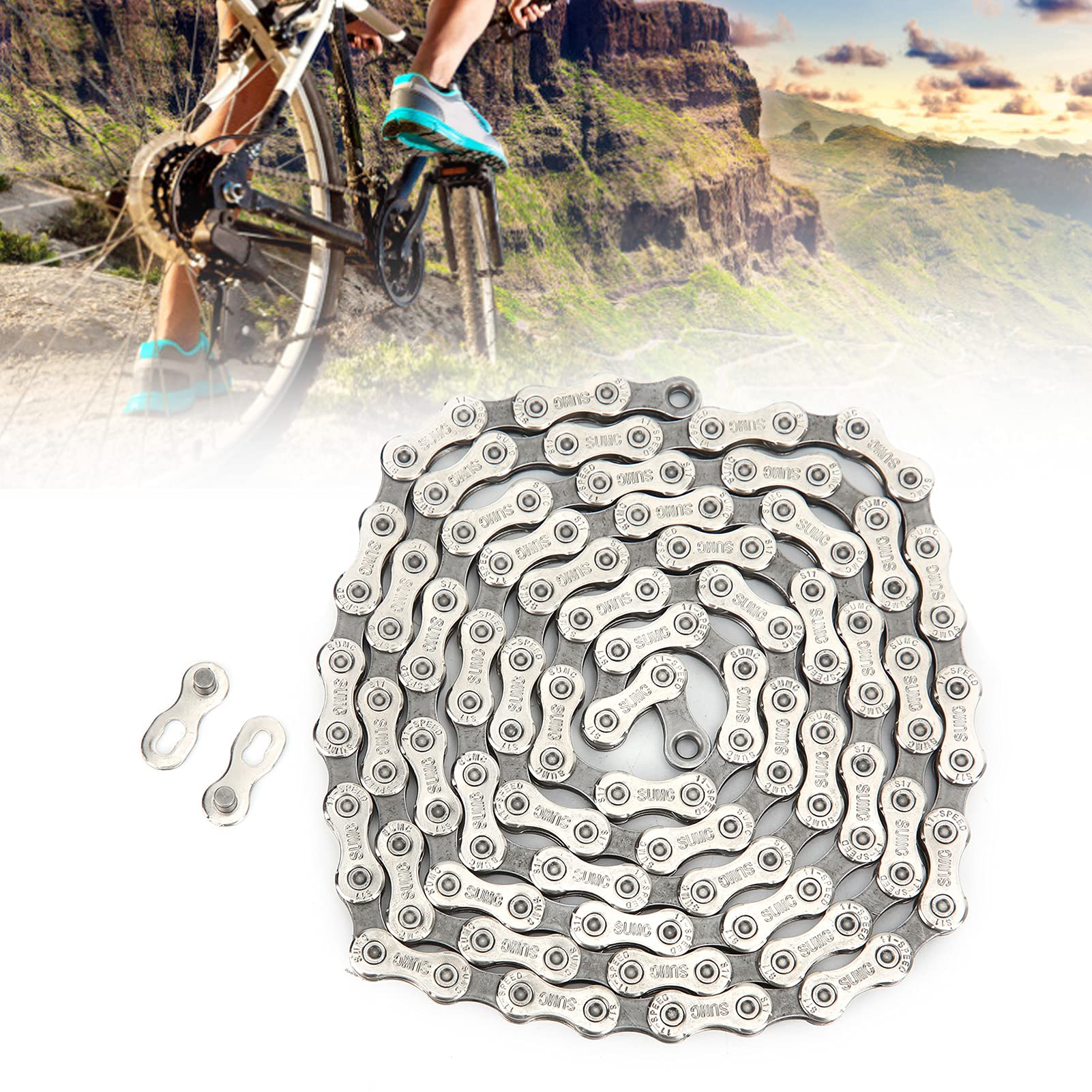 Catena per bici 11 velocità 116 maglie Catena per bicicletta premium ad alte prestazioni per ciclismo su strada e montagna Costruzione in acciaio resistente con maglie di