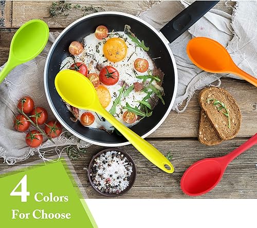 Miniatura 5 de Shappy 4 cucharas de cocina de silicona de 10.6 pulgadas, resistentes al calor, para mezclar, servir y revolver, utensilios grandes antiadherentes,