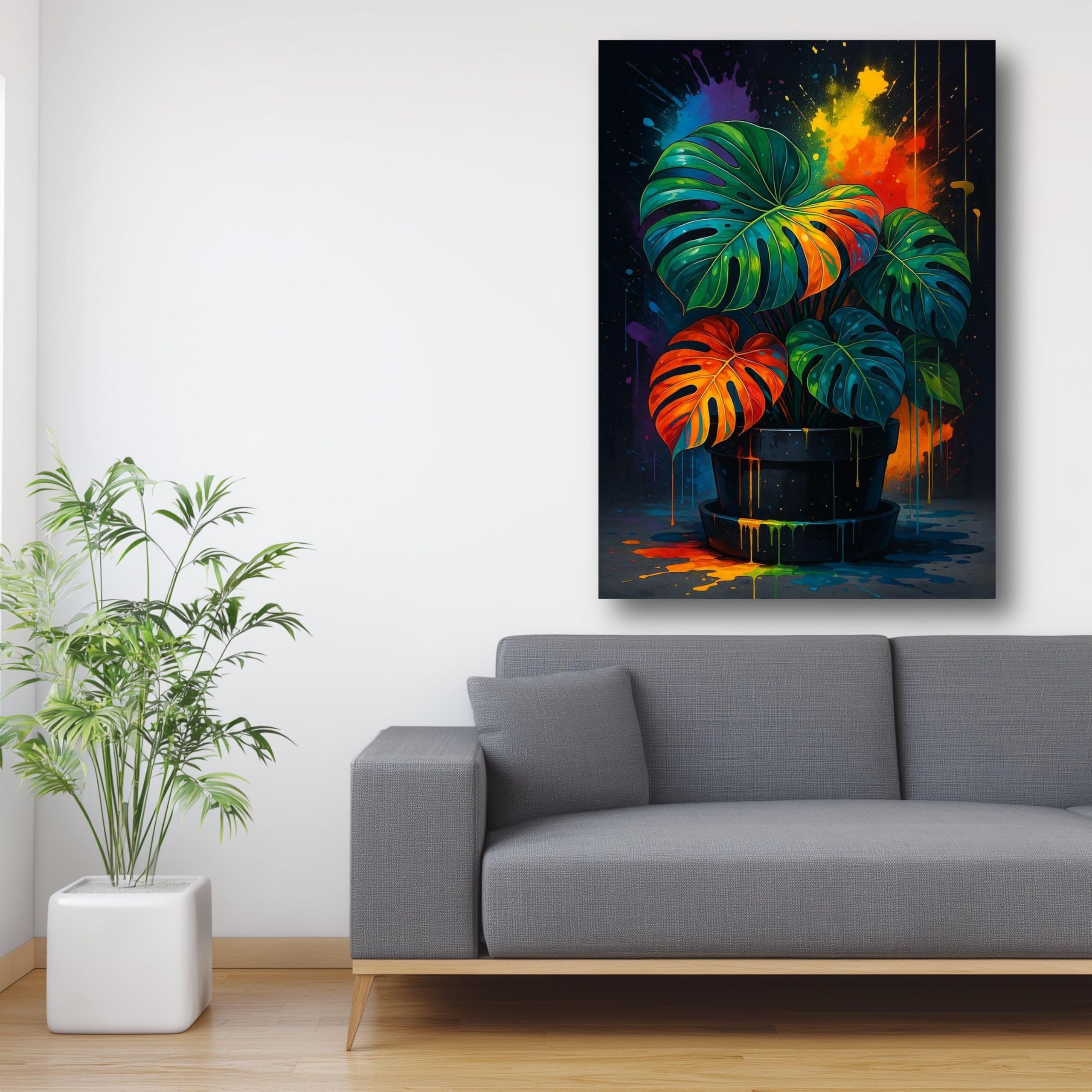 LMYCHENG Monstera Liście sztuka ścienna na płótnie, kolorowy obraz roślinny, plakat botaniczny, nowoczesny wystrój domu, abstrakcyjna grafika (70 x 110 cm)