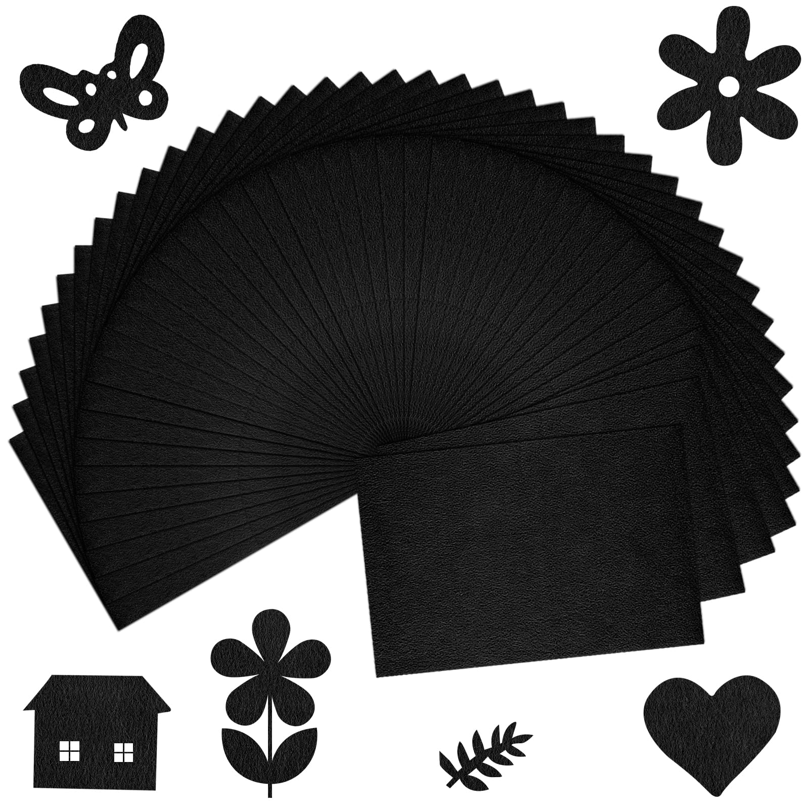 BOUBONI 20/40 Stücke Filzstoff Basteln 20X30CM Farbig Filzplatten Filz zum Basteln Vliesstoff Stoff Filzplatten zum DIY Handwerk Nähen Manual Decoration rojekte Patchwork (40, Schwarz)