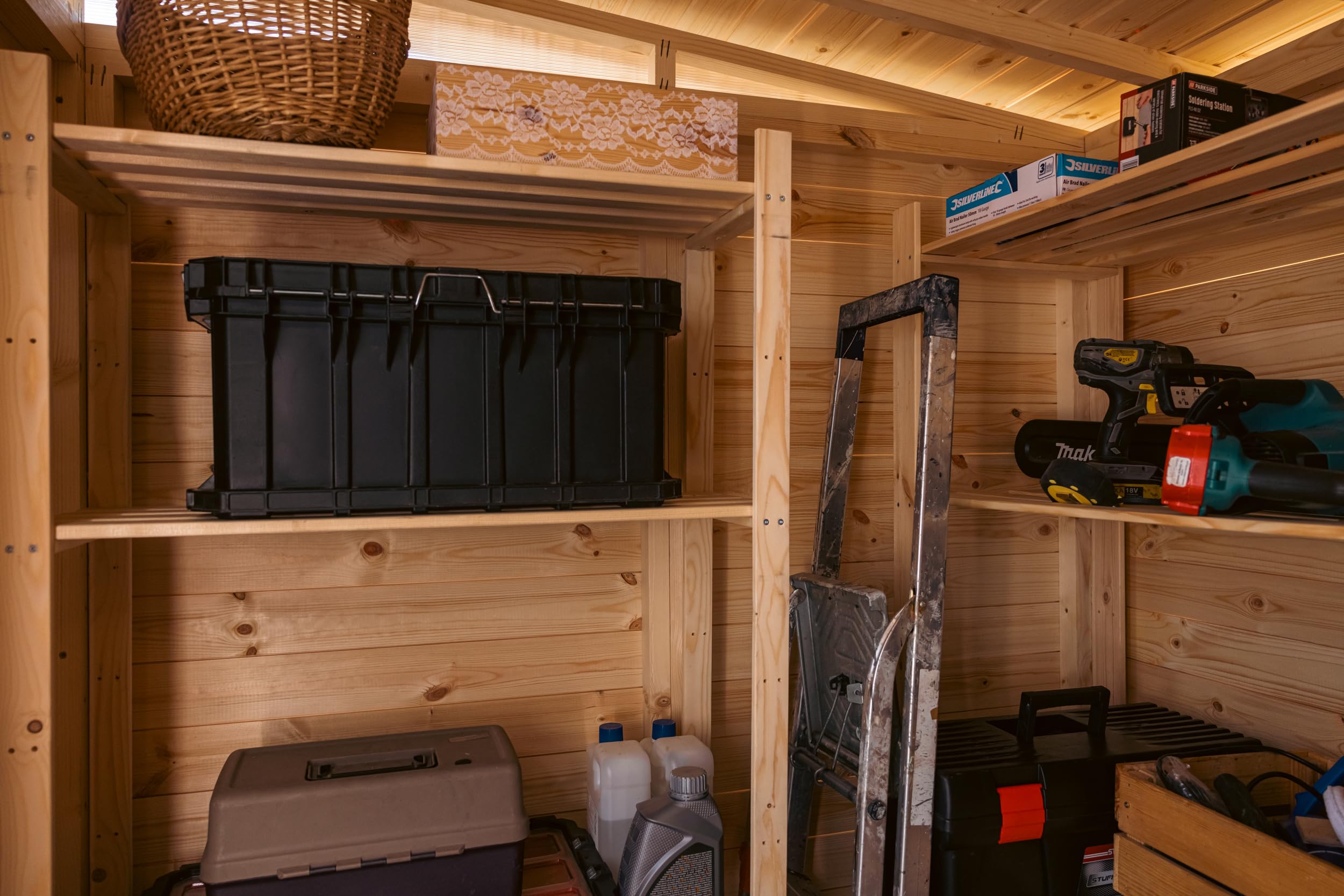 Upyard Gartenhaus Strongbox L - Robuste Holz Gerätehaus mit imprägniertem Fundament und extra Strapazierfähigem Onduline Dach, 203x163 cm, Naturholz