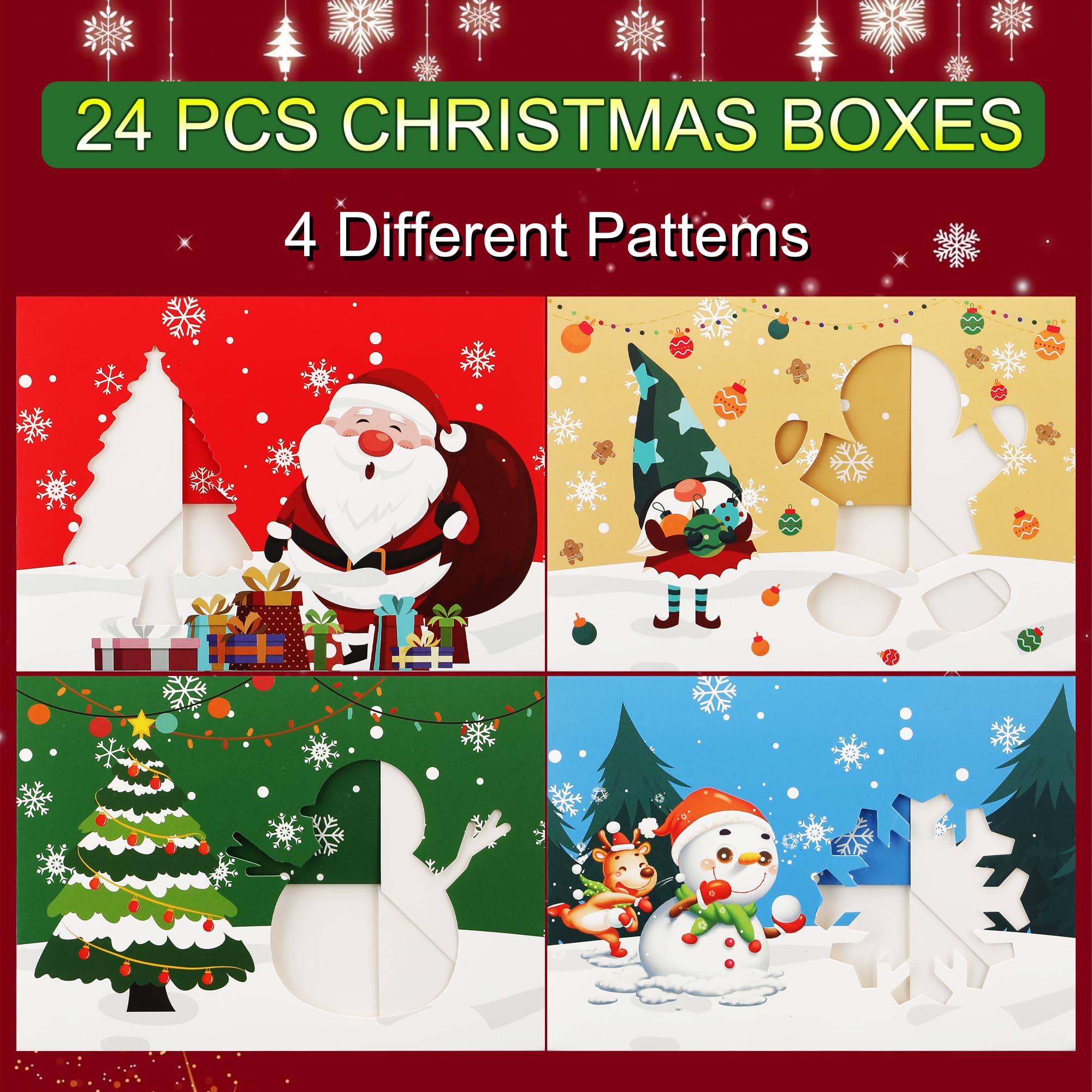 Zzrywuty Cajas de galletas de Navidad para regalo, cajas blancas de panadería de Navidad con ventana, cajas de regalo de Navidad para mini pasteles, postres, cupcakes, donas de caramelo (24 piezas)