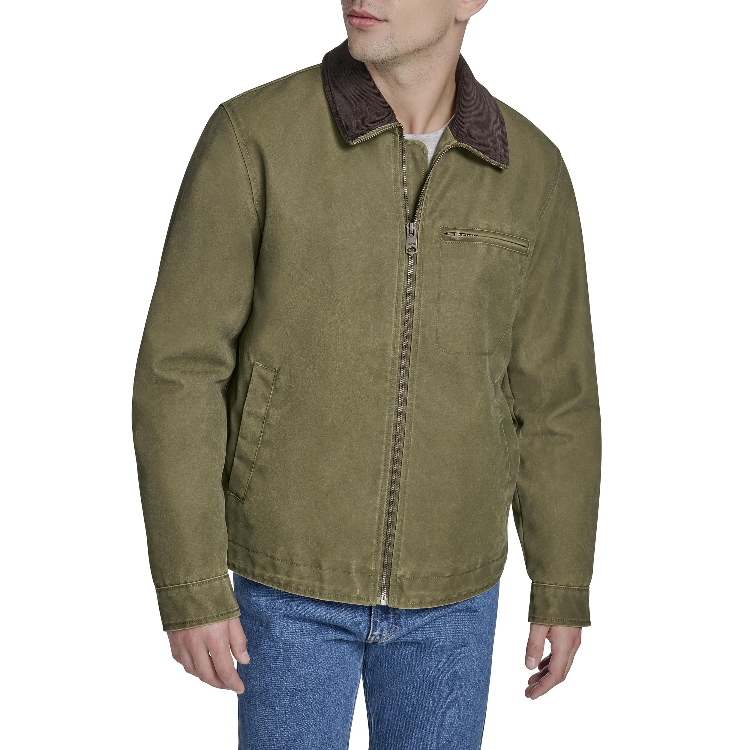Levi's Cotton Depot Jacket with Corduroy Collar Men's Jacket, Light olive wax effect, M