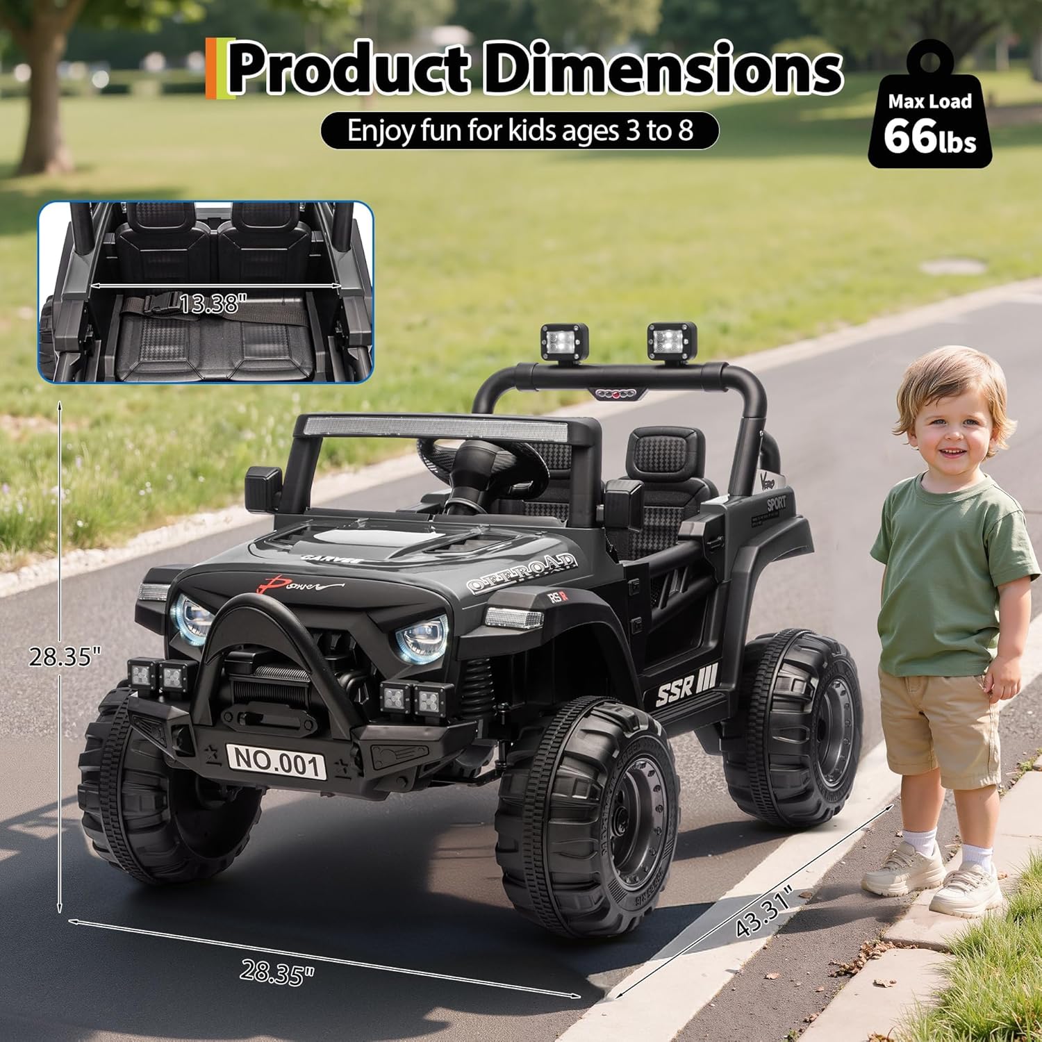 12V Kids Electric Ride on Car, Toddler Electric Vehicle with Parent Remote Control, Safety Seat Belt, Lockable Doors, Spring Suspension & Bluetooth Music, Battery Powered Ride on Toy for 3-8 Years Old
