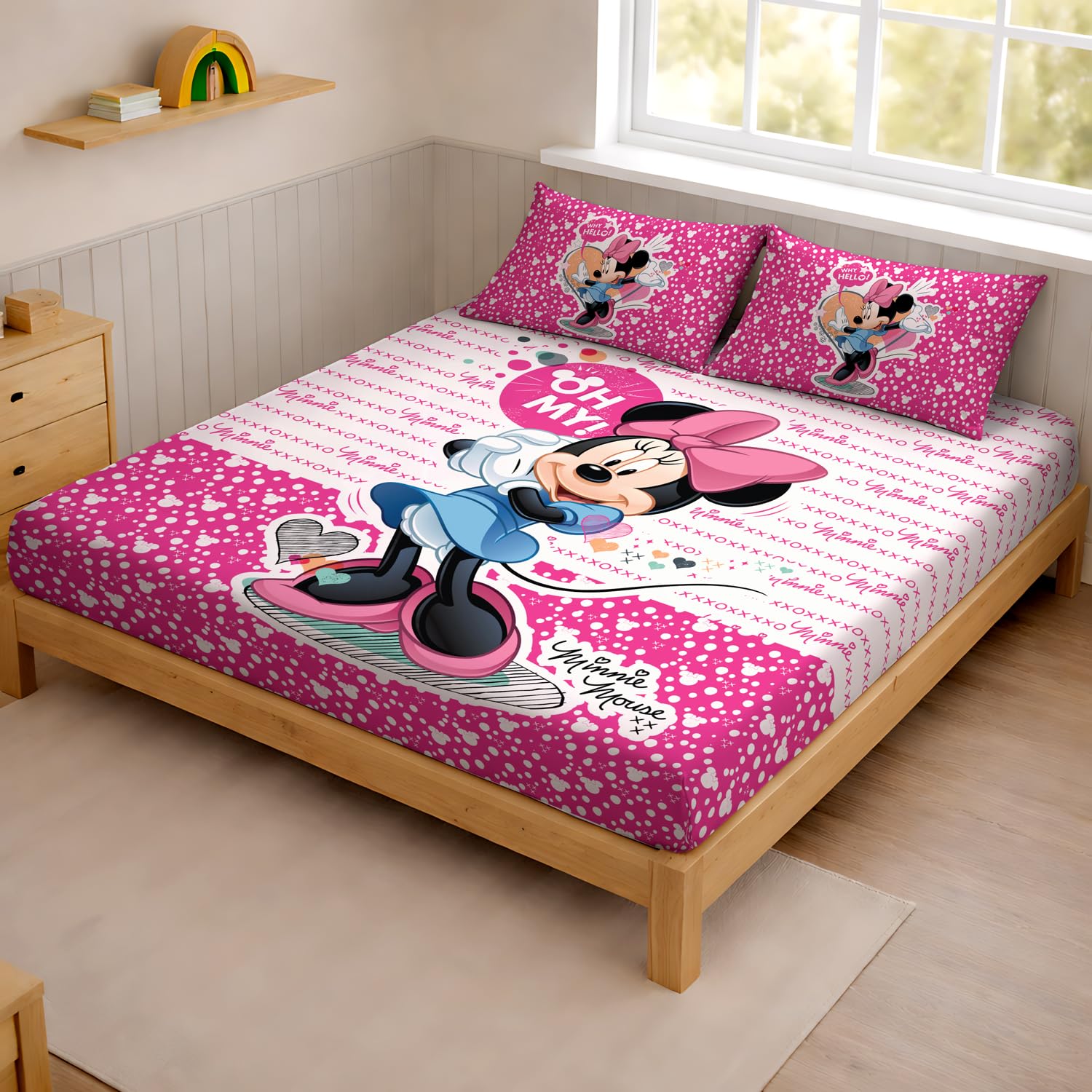Sassoon Disney Minnie Mouse Digital Printed 100% Cotton Bedsheet with 2 Pillow Covers in 300TC-image-13