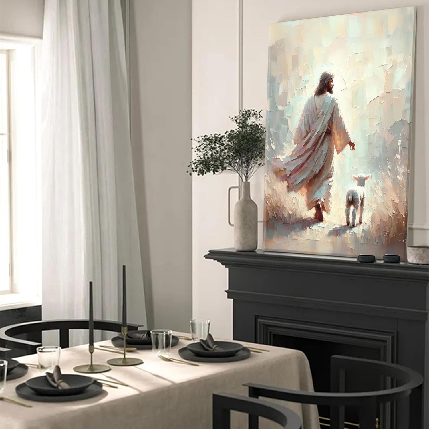 Jesus Leave 99 Sheep Canvas Wall Art Bible Stories Wall Decor The Lost Lamb Painting Picture Jesus Lamb Poster Prints God Faith Artwork for Bedroom Prayer Room Church Home Decoration 12X16 - Image 8