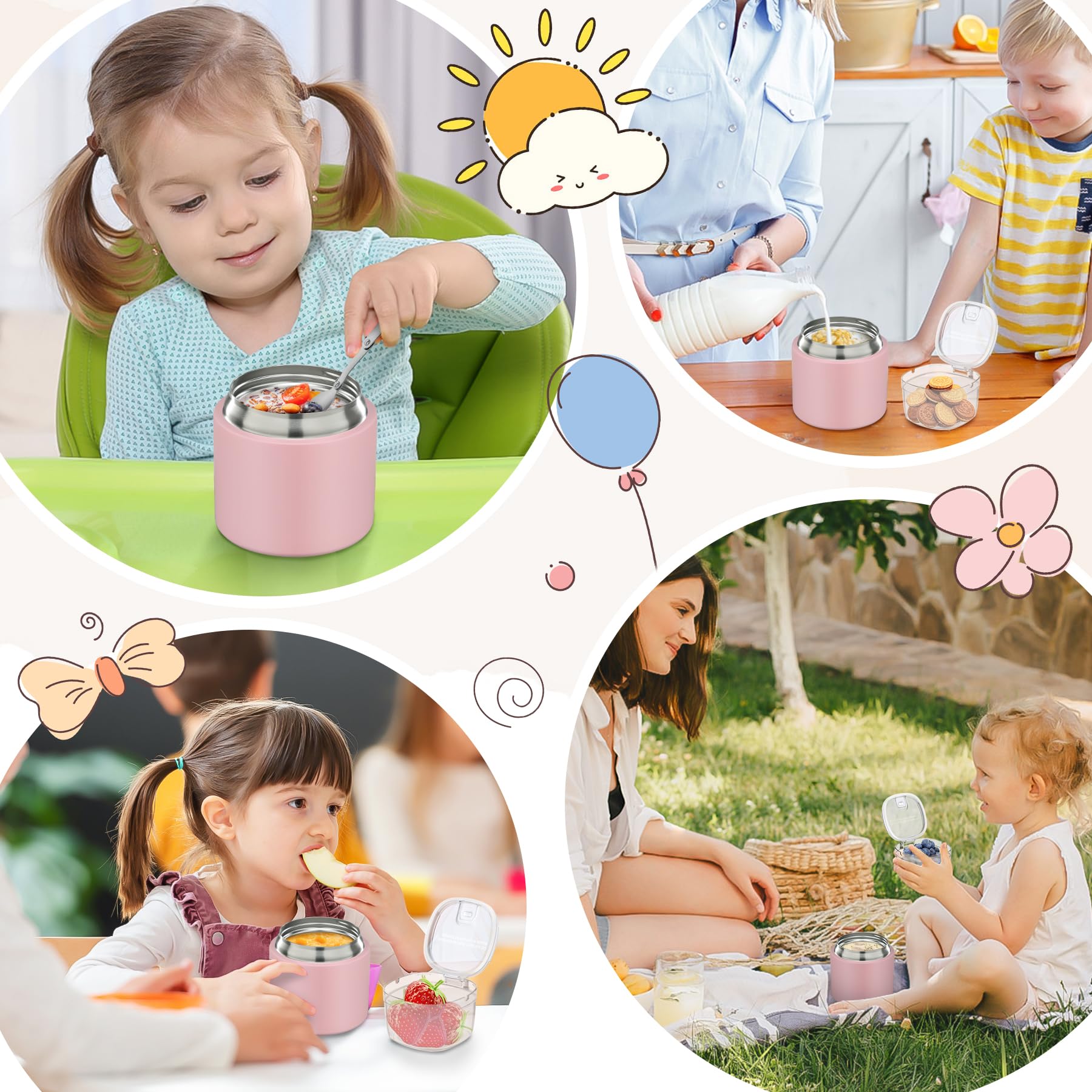 Termo de sopa 2 en 1 para comida caliente, 14 onzas con caja de aperitivos, contenedor aislado a prueba de fugas, recipiente de almuerzo aislado para niños y adultos, acero inoxidable, doble pared, al 6
