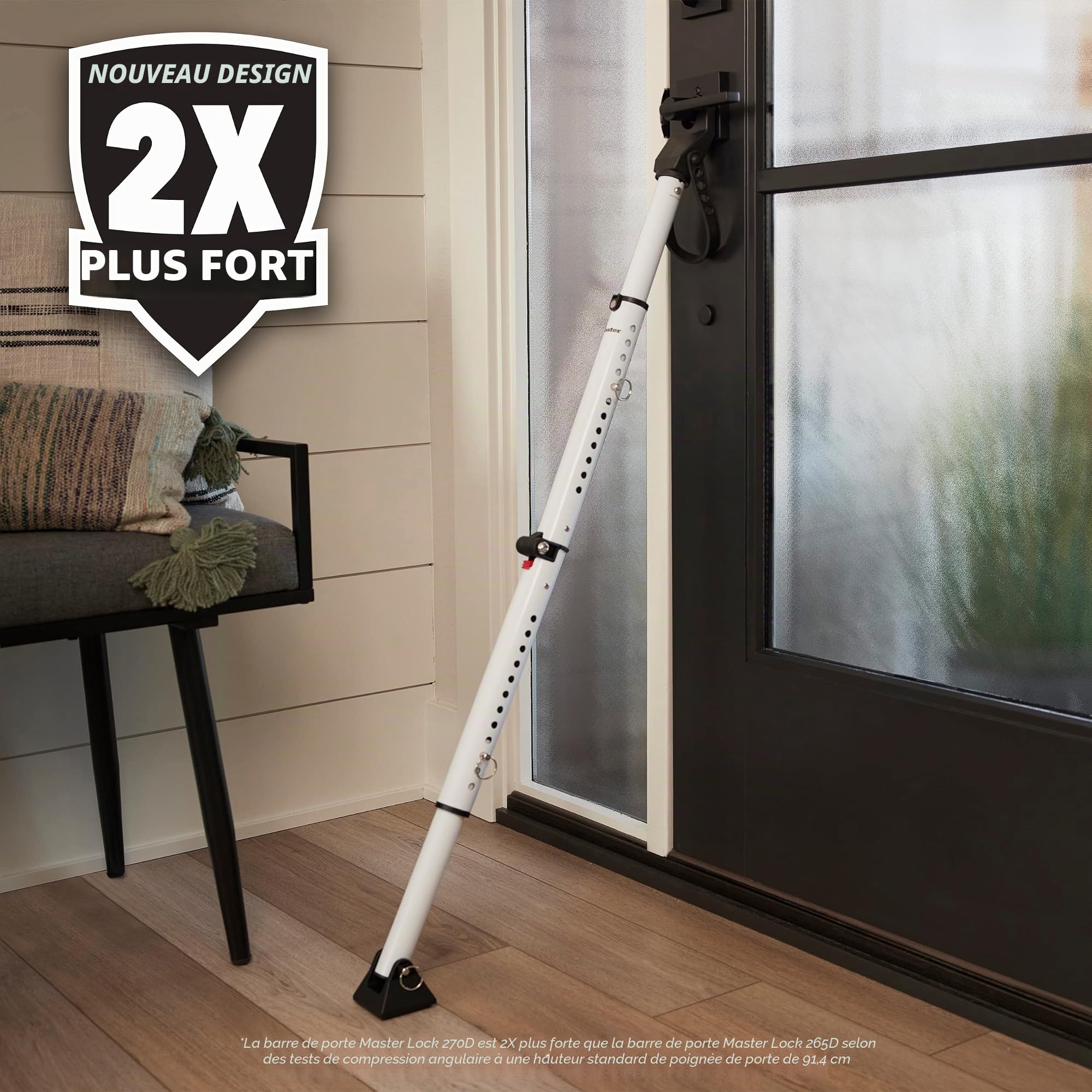 Master Lock Butée de porte compacte avec barre de sécurité pliable, réglable pour portes battantes et coulissantes, blanc