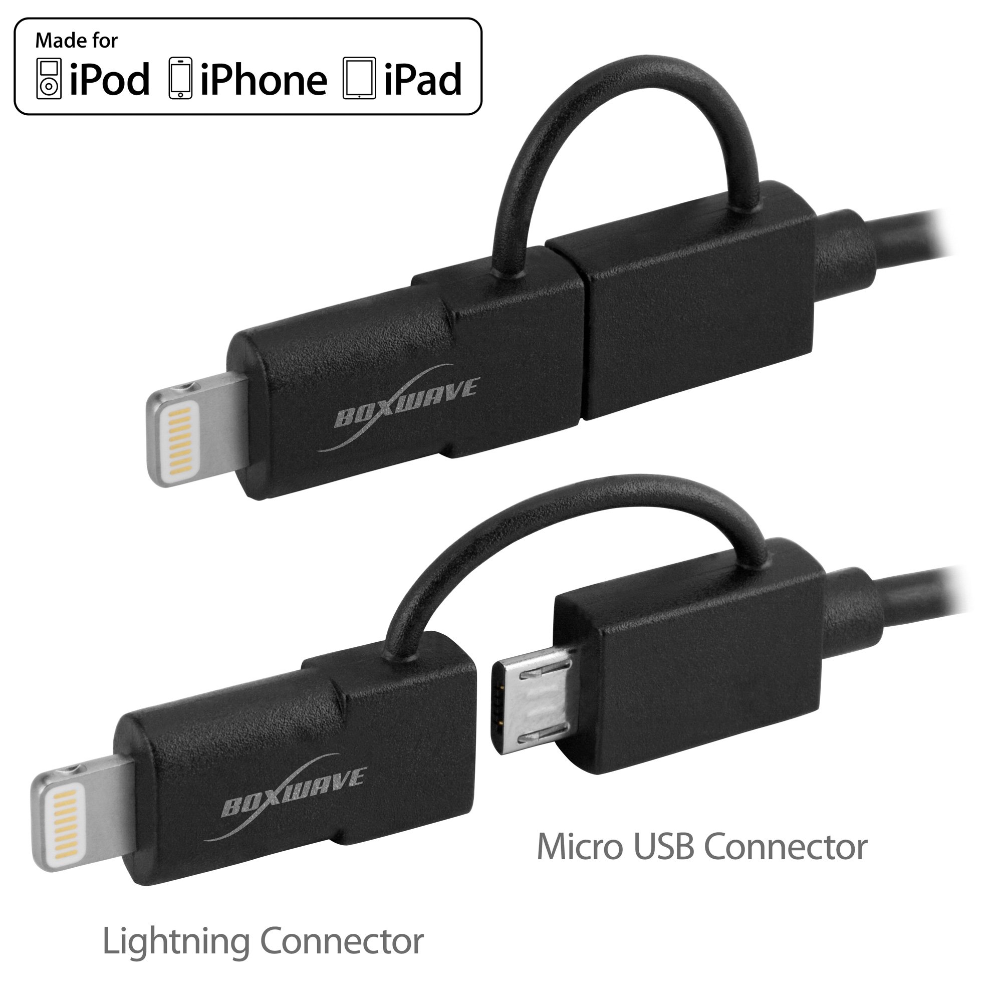 BoxWave Cable Compatible with Clarity Ensemble (7 in) - iDroid Pro Cable, 2 in 1 Micro USB to MFi Lightning Cable Adapter - 3 ft - Black