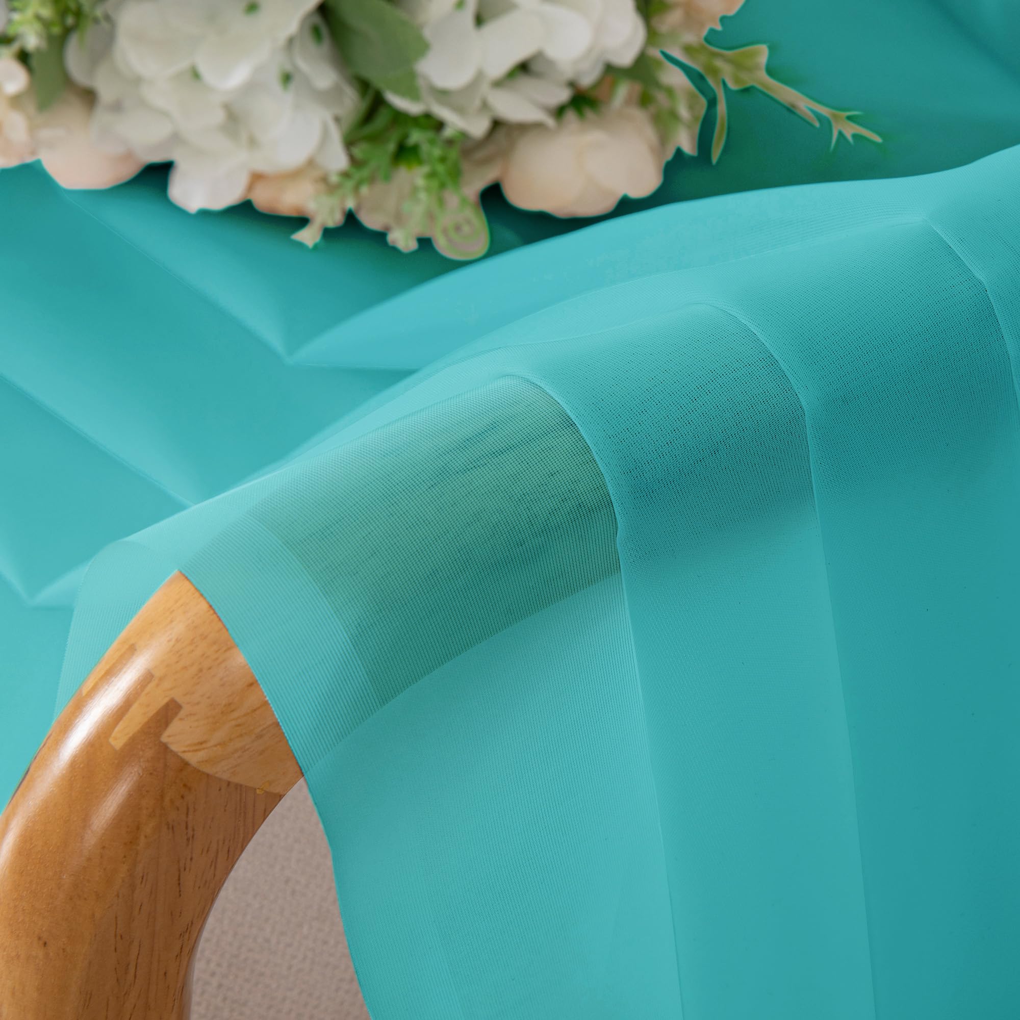 Chyhomenyc Turquoise Sheer Curtains 45 Inch Long 2 Panels, Light Filtering Rod Pocket Voile Short Curtains Drapes for Living Room Bedroom Small
