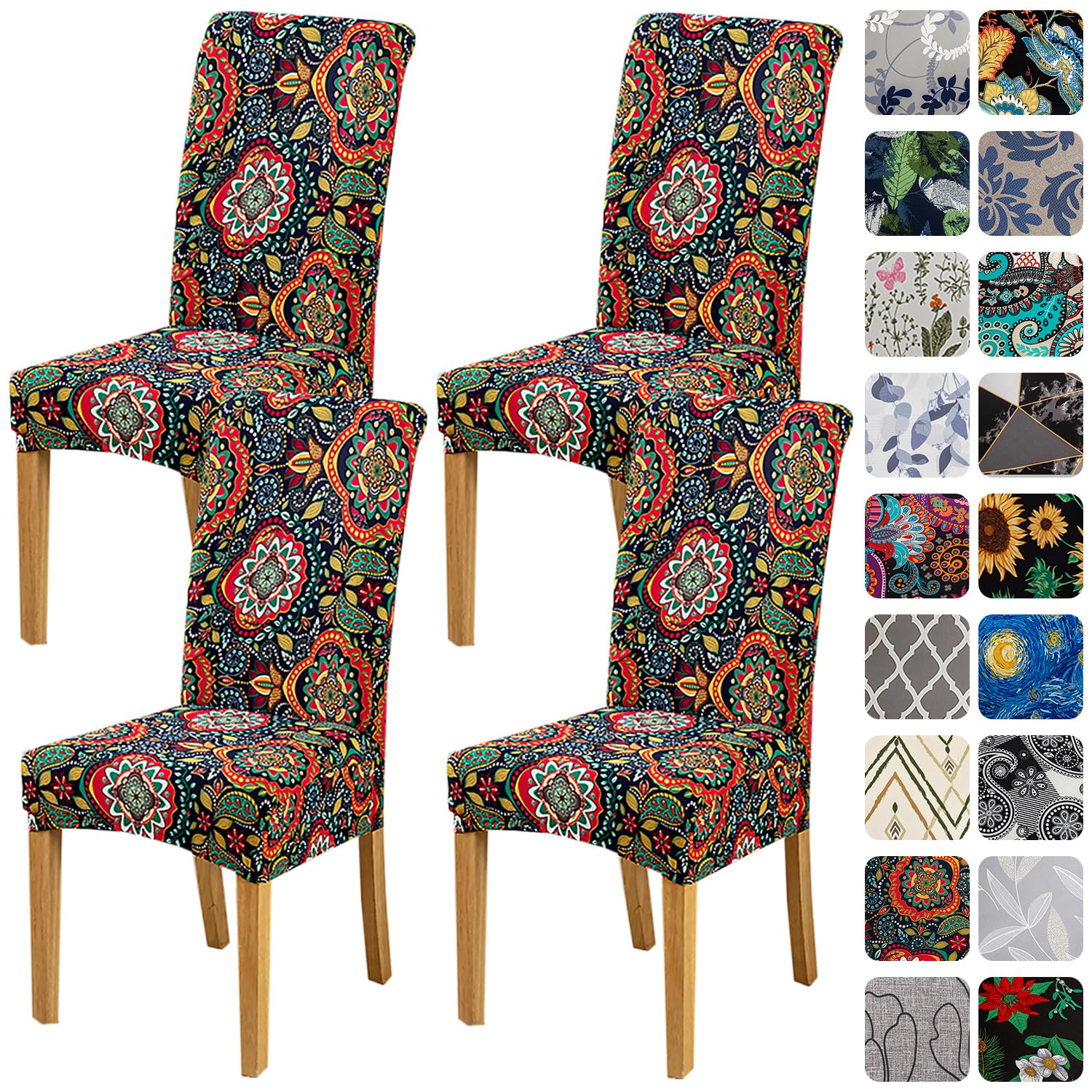HZDHCLH Chair Covers Slipcovers 4/6 PCs Stretch Removable Washable Short Dining Chair Protector Cover Seat for Hotel,Dining Room,Ceremony (kaleidoscope,4 PCS)