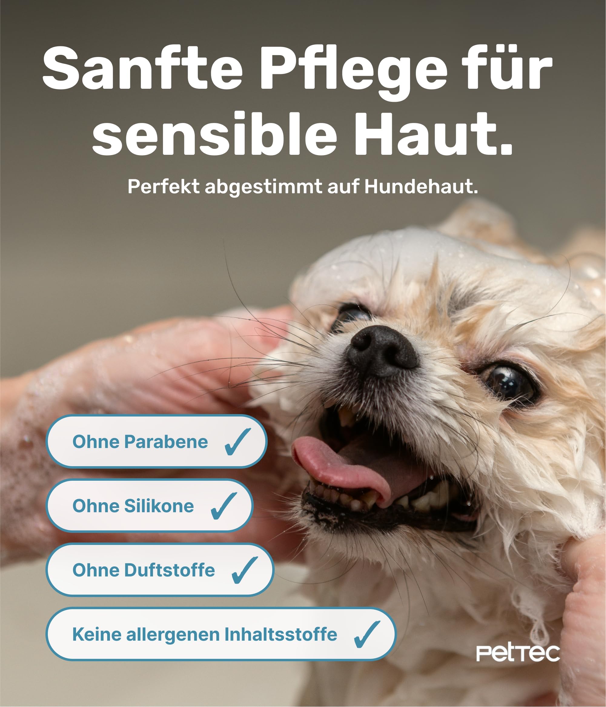 PetTec - Szampon dla psów wrażliwy z aloesem 500 ml butelka z pompką - neutralny pH (7) i natłuszczający szampon dla wszystkich ras psów - pielęgnacja sierści psa bez parabenów, silikonu i substancji