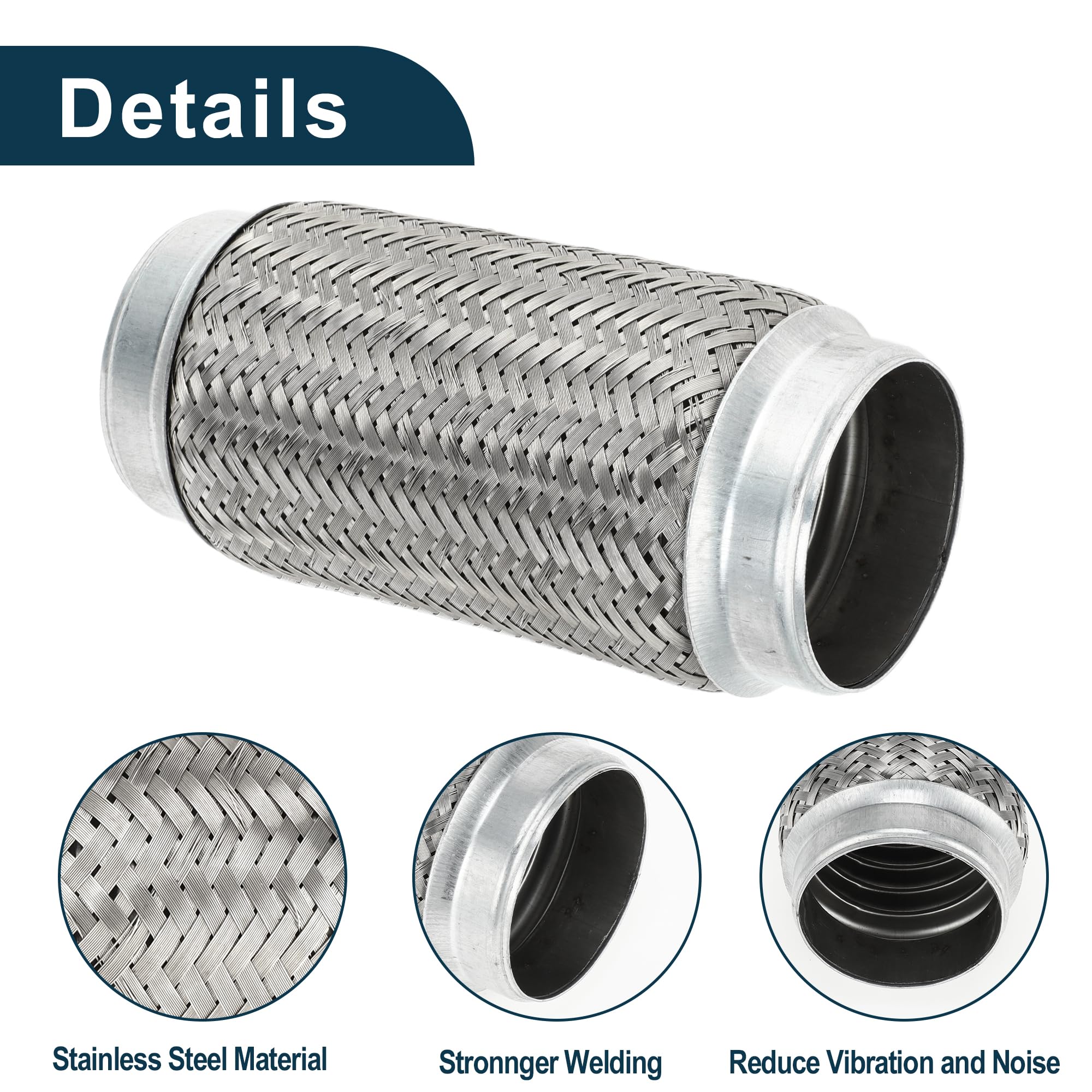 Tubo Flessibile per Scarico Auto 3.07 Pollici OD Tubo di Scarico Intrecciato Flessibile | Tubo Flessibile Universale Argento 1 Pezzo