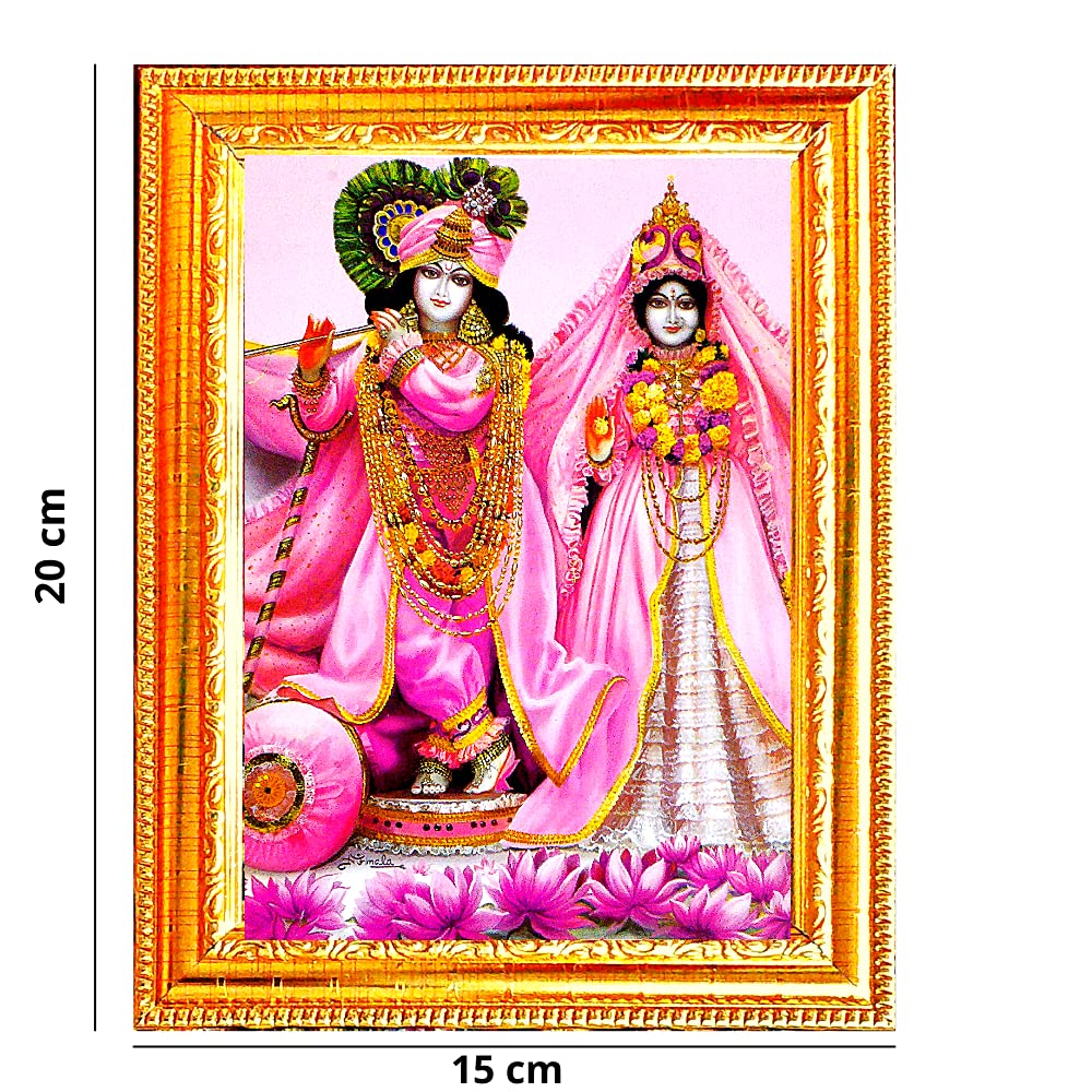 Suninow God Radha Krishna Religious Framed Painting for Wall and Pooja/Hindu Bhagwan Devi Devta Photo Frame/God Poster for Puja (20 x 15 cm)