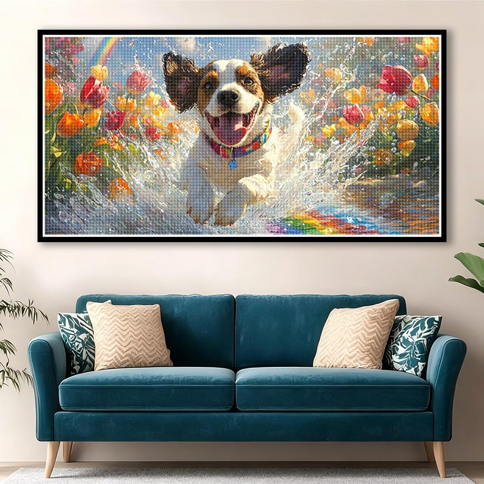 Diamond Painting Adultos Perro Pintura Diamante, Flor Diamond Painting 5D Completo, DIY Cuadrado Cristal Bordado Punto de Cruz Cuadros de Diamantes para Decoracion Hogar, Regalo Mujer 160x80cm 0J-396