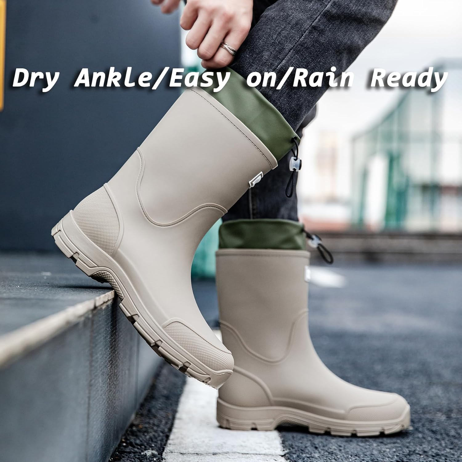 WOWSTICK Waterproof Rain Boots for Men and Women Lightweight Slip Resistant Fishing Deck Garden Mid-calf Outdoor Work Booties