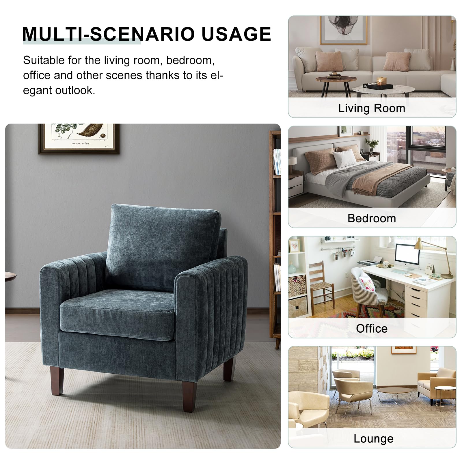 HULALA HOME Poltrona con braccioli e gambe in legno massello e motivo floreale, per soggiorno e camera da letto, colore: bianco