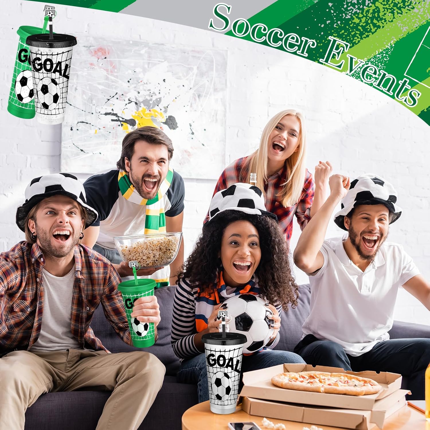 Domensi 12 Pcs Soccer Plastic Tumbler with Lid and Straw 24oz Reusable Plastic Cups with Straw Cover Caps Soccer Party Favors Gift for Fan Friend Guest Birthday Office Sport Party Supplies - Image 7