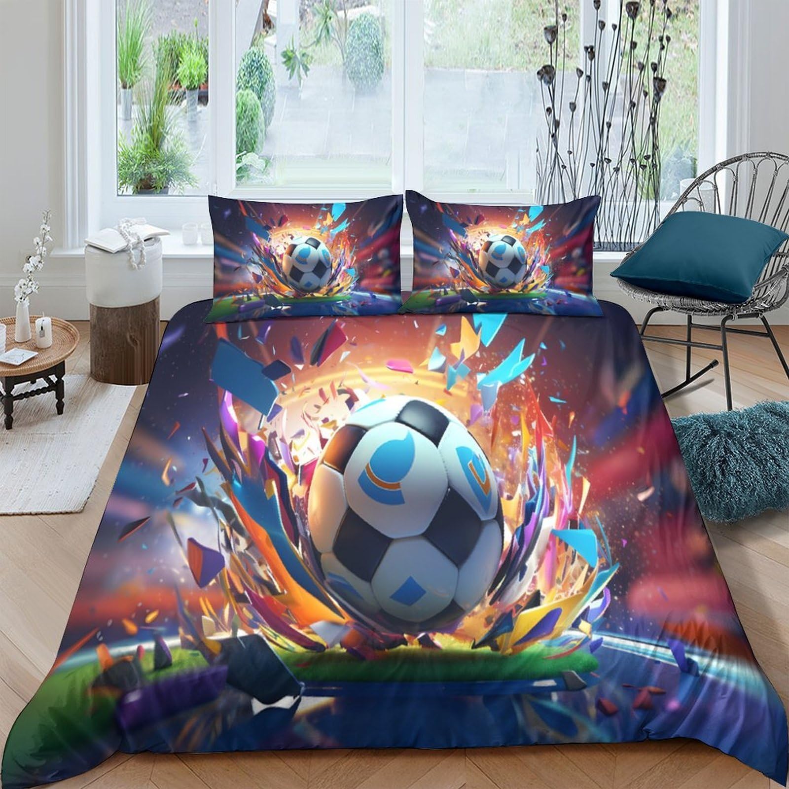 Ctjqhvkz Style-4 3D Printed Football Splash Fitted Sheet Microfiber Soft Bed Cover For Bedroom Dorm Mattress Protection Decor Single（135X200cm）