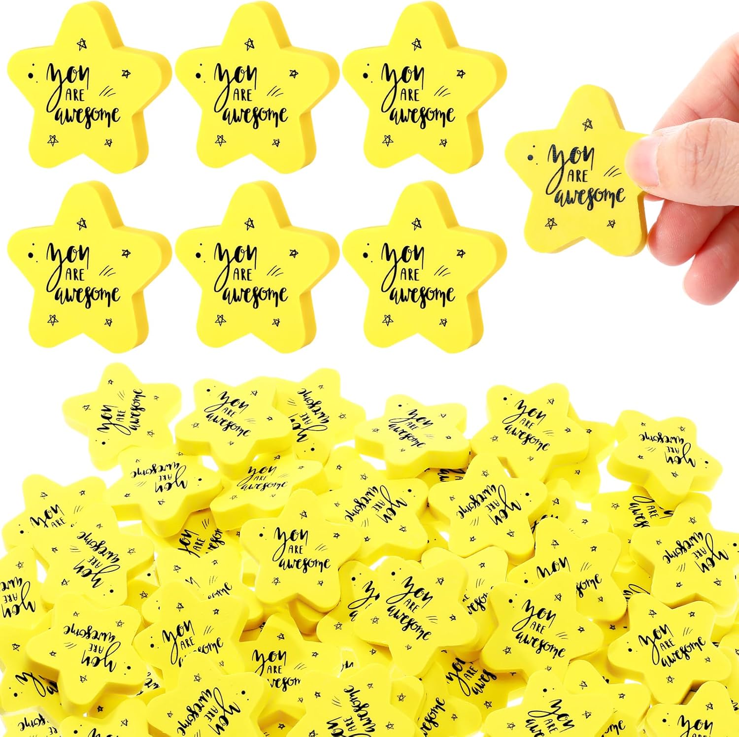 Spakon 100 Sets Inspirational Star Erasers for Kids 1.57" Cute Star Shaped Erasers Bulk Fun Motivational Gifts for Students Classroom Back to School Rewards School Prizes Party Favors