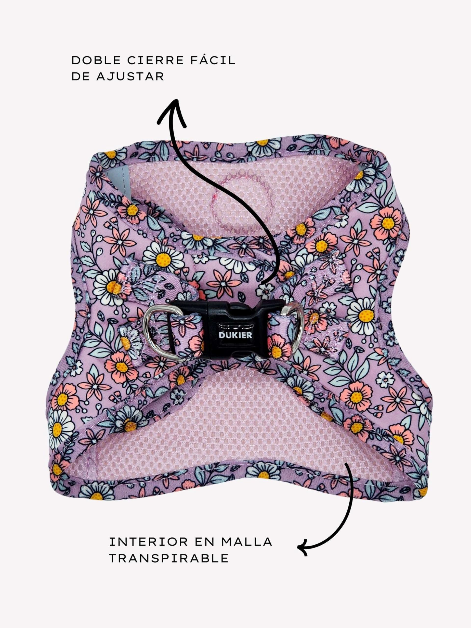 DUKIER - Arnés de Cuerpo para Perro, Chaleco Body Antirones, Ajustable y Resistente para Mascotas, de Malla Transpirable, Diseño Flower Power, Talla XL