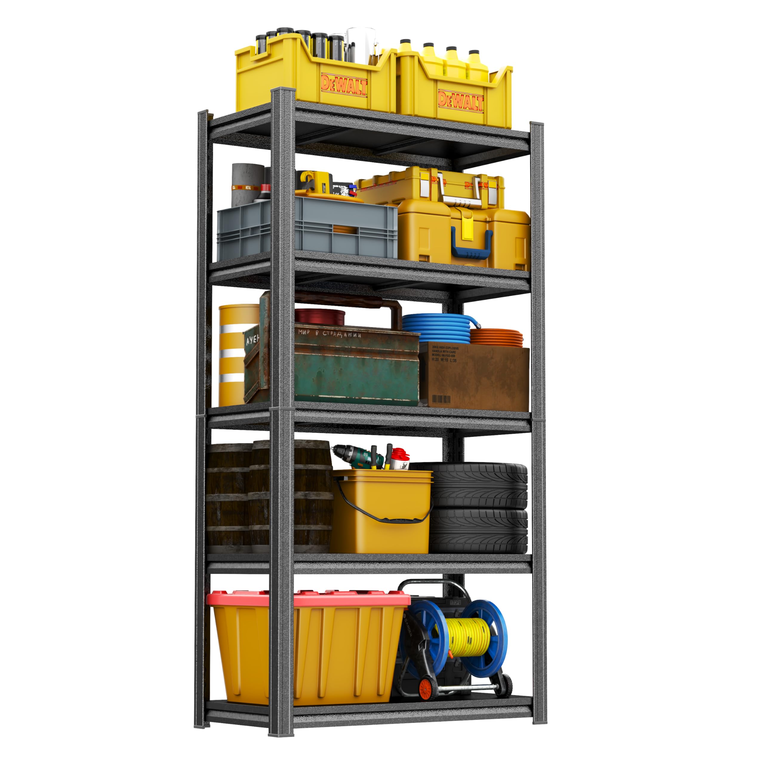 Heavy Duty Metal Garage Shelving Unit, 5-Tier Adjustable Storage Shelves, 3000LBS for Garage &amp; Basement, Kitchen and Pantry Industrial Steel Rack, Ideal for Tool Organization &amp; Storage, Black, 71"H