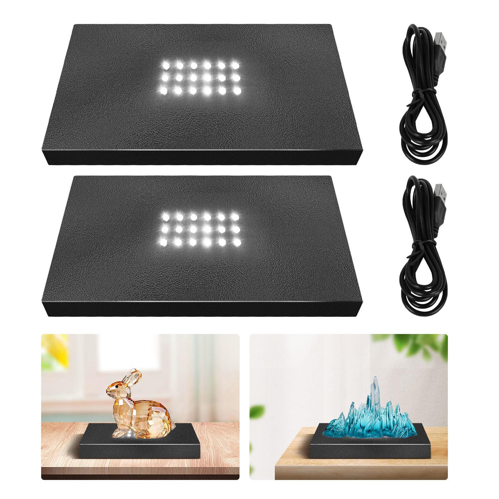 Base per display con luci a LED 3D, 2 pezzi, base per luce a 18 LED, multicolore/bianco, per blocco di vetro, piedistallo rettangolare, base in cristallo 3D, per arte del vetro, compleanno