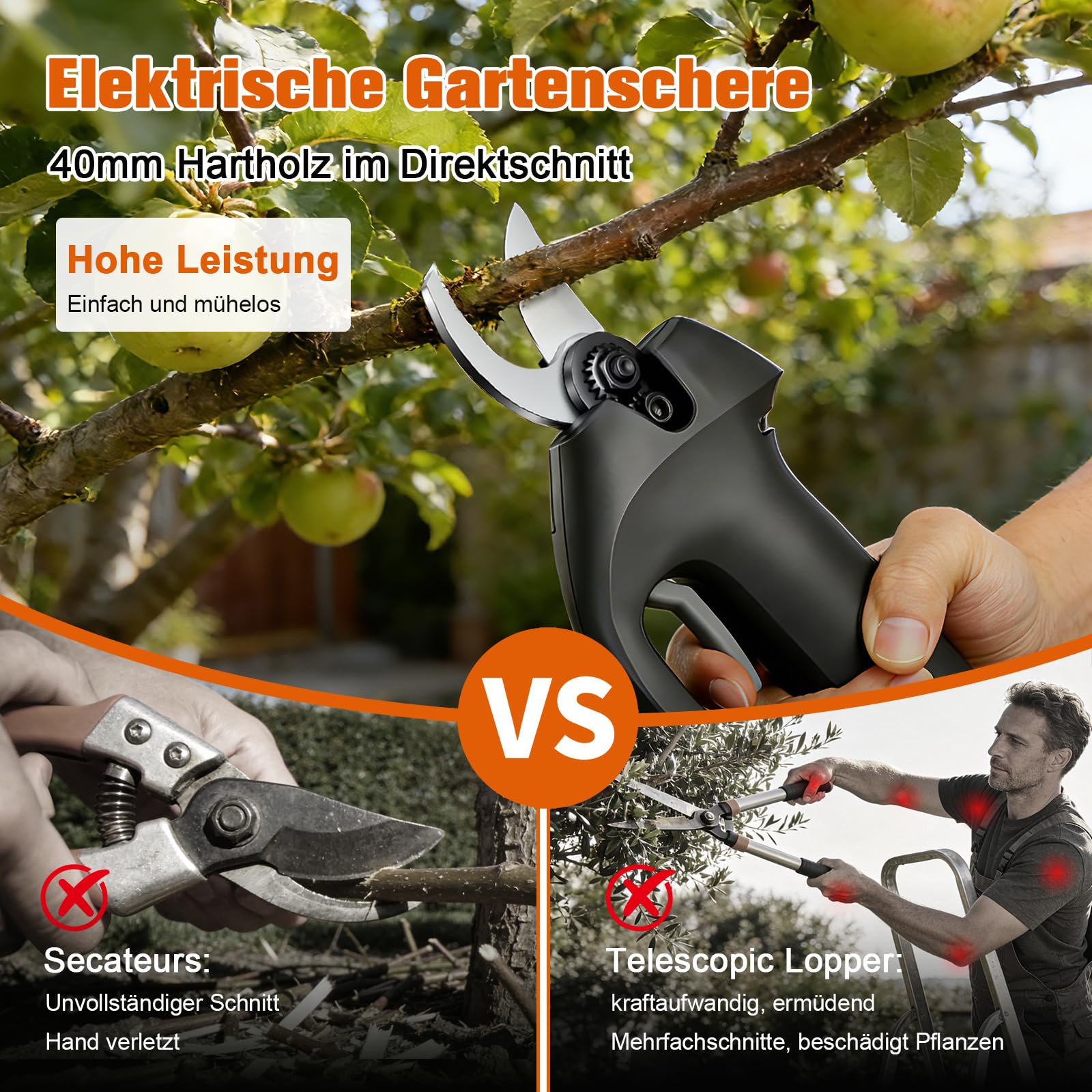 ERWEY Secateur Electrique Sans Fil pour Makita Batterie 18 V, Sécateur Électrique Max 40mm avec 2 Lames, Coupe Branche pour Vigne, Arbustes, Succursales, Fruitiers, Sans Batterie