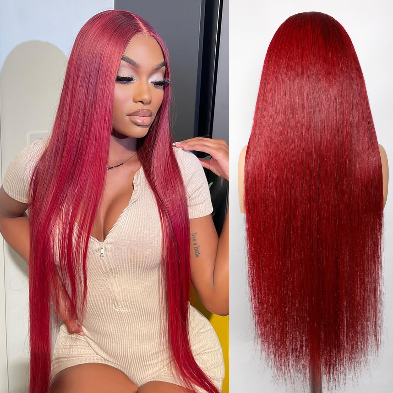Lemoda 99j Burgundy 13x6 Lace Front Wigs 15A Virgin Human Hair 28 Inch 210% Density HD Transparent Lace Pre Plucked Natural Hairline 13x6 Deep Parting Space 99j