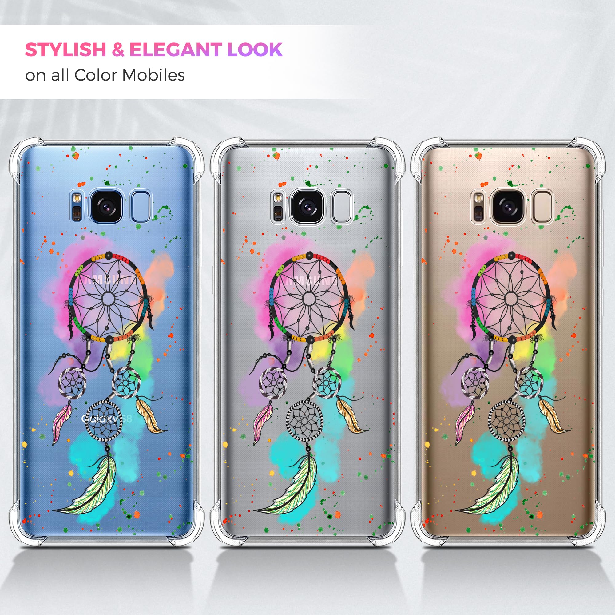 GlamCase for Samsung Galaxy S8 Case, Samsung S8 Case - Dream Catcher Watercolour Design Printed Slim Fit Clear Flexible Shockproof Protective Designer Back Case/Cover for Samsung Galay S8.