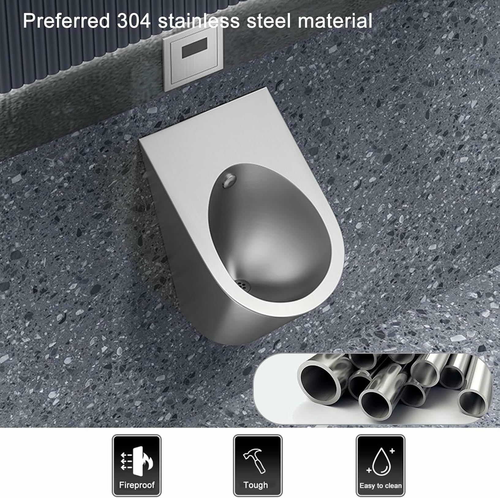 XBTGS Orinatoio con sensore da parete in acciaio inox, per uso commerciale, a prova di schizzi d'acqua, con sistema di scarico automatico, ideale per bagni pubblici e sanitari, grigio, grigio