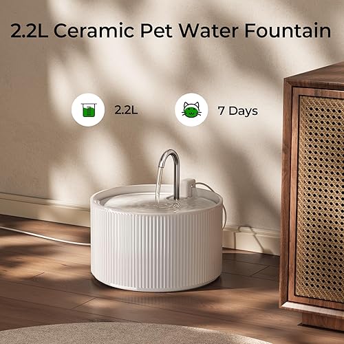 Miniatura 7 de Voluas Fuente de agua de cerámica para gatos, fuentes para gatos de 2.2 L74 onzas para beber en interiores, dispensador automático de agua para