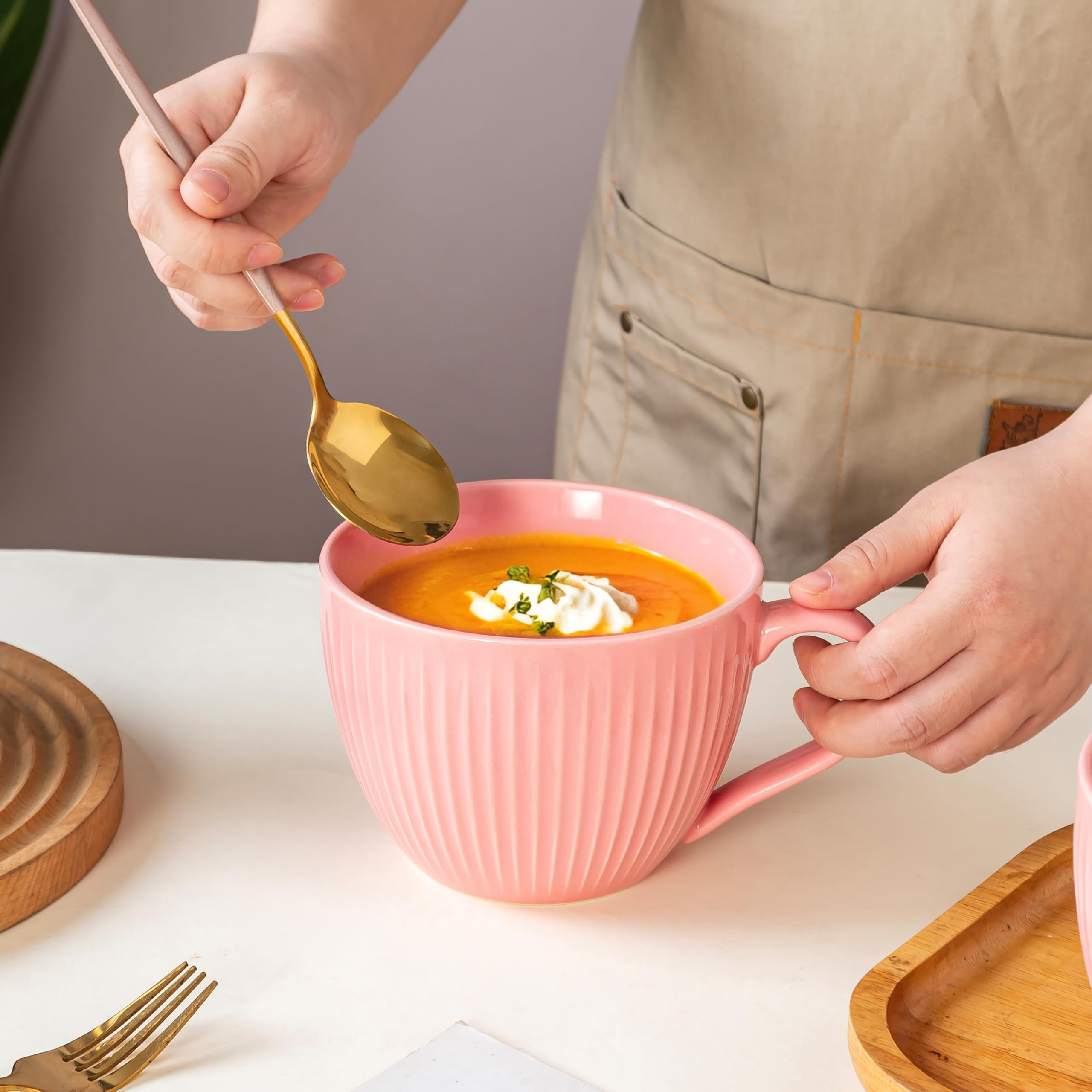 Tazones de cerámica con asas, tazas de café grandes de 24 onzas, tazas de sopa jumbo con tapas para cereales de desayuno, avena, café, té, microondas y lavavajillas, regalo de boda de inauguración de