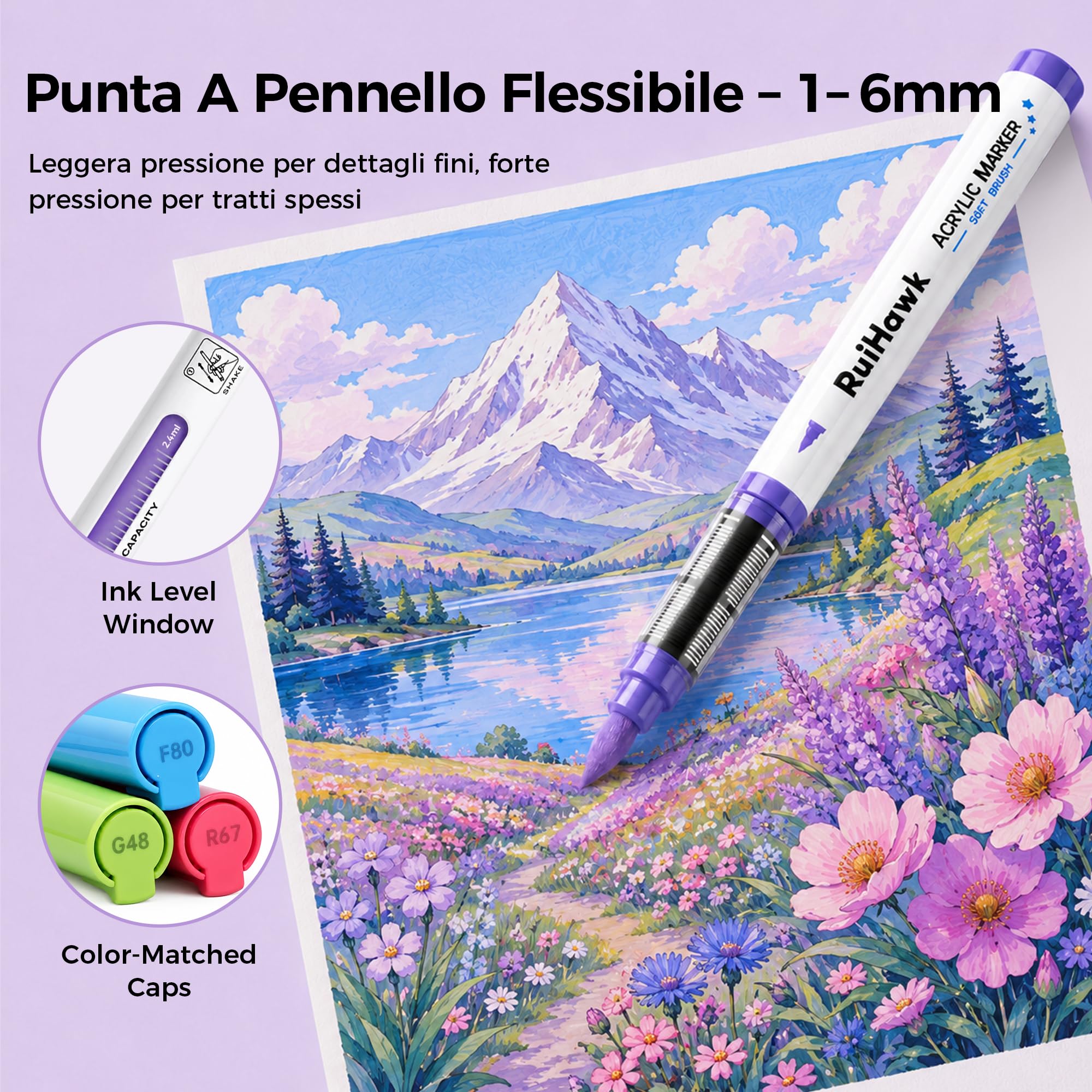 90 Colori Pennarelli Acrilici Set, Paesaggio & Natura con Punta Pennello & Inchiostro Auto, Base Acqua & Alta Copertura per Vetro, Legno, Tela, Tessuto – per Artisti e Fai da Te