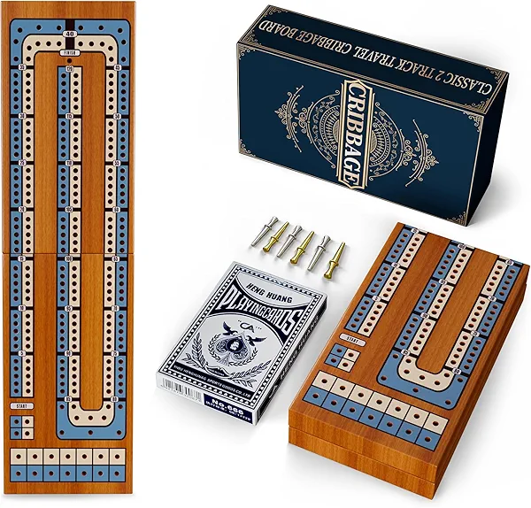 Small Size Travel Wooden Cribbage Board Game Set – 2-Track Foldable Cribbage with Magnetic Storage, 6 Metal Pegs & Full Deck of Cards – Perfect for Family Game Night, Traveling & Camping
