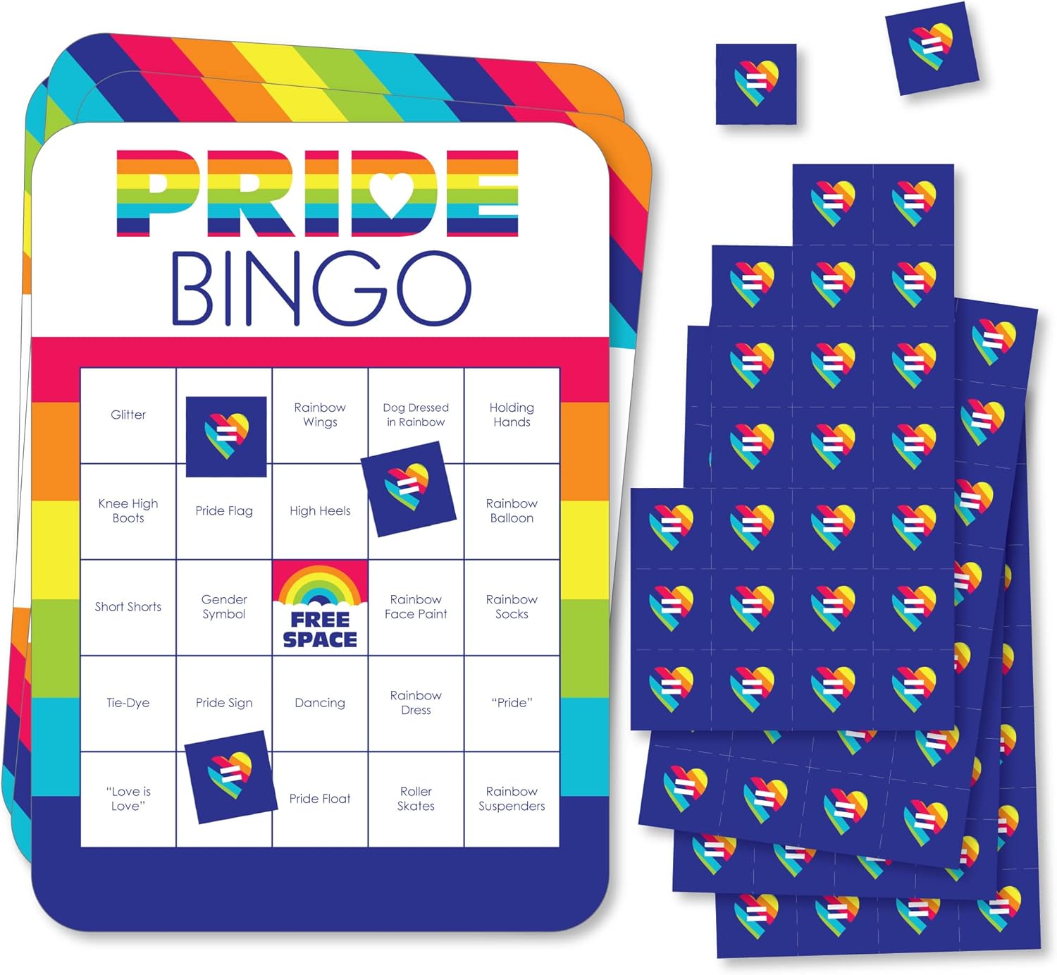 Big Dot of Happiness Love is Love - Bar Bingo Cards and Markers - Pride Rainbow Party Shaped Bingo Game - Set of 18