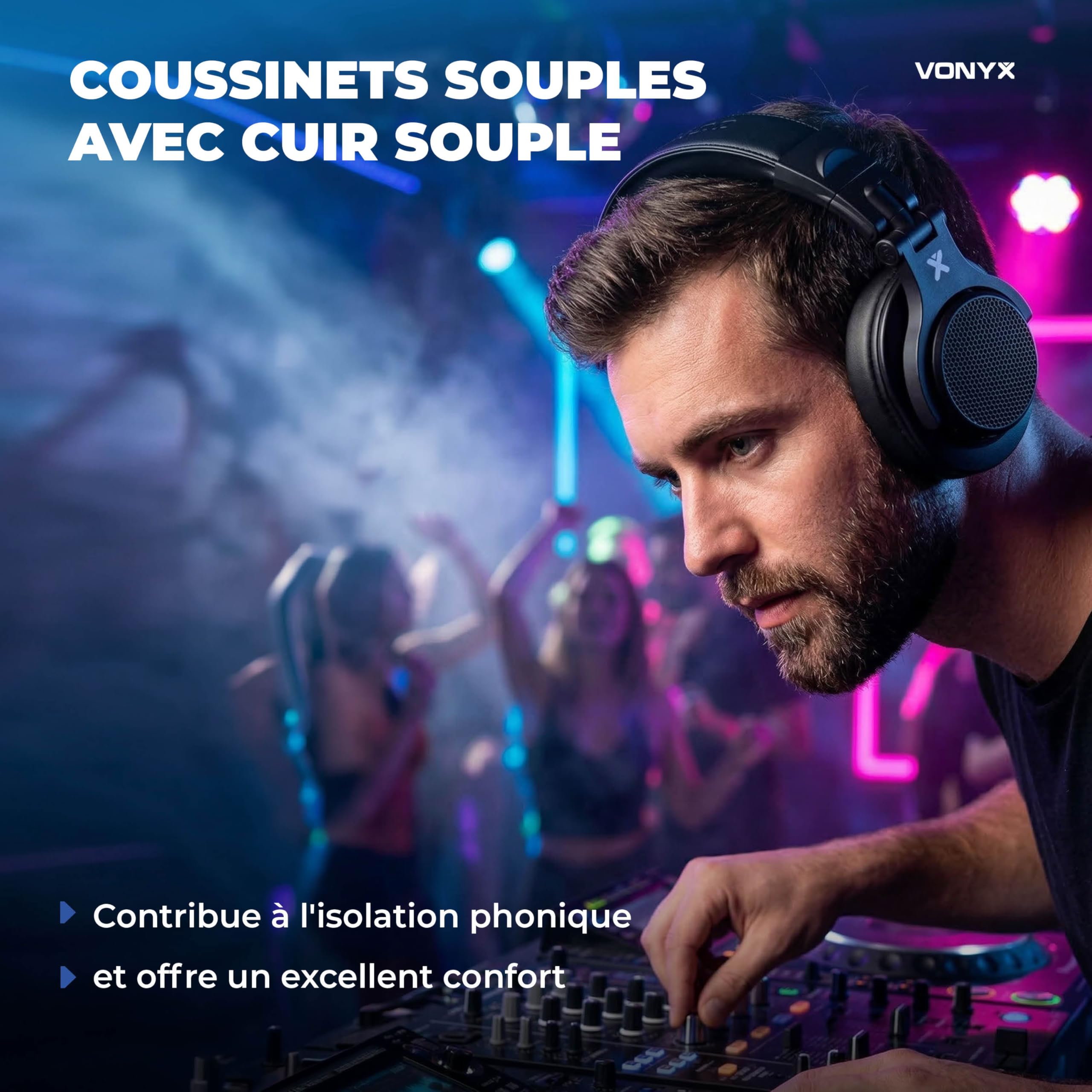 VONYX HDX120WBK Casque DJ BT Polyvalent Noir, Casque Audio sans Fil et Filaire pour Mix, Streaming Smartphone et Écoute Quotidienne avec Sac de Transport