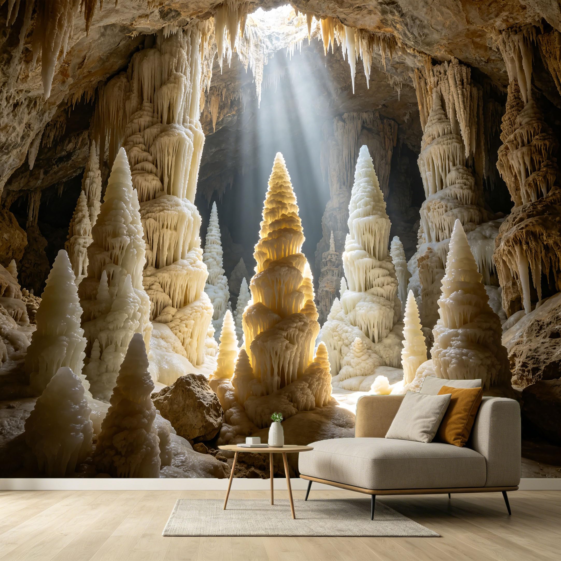 Custom Size Wall Murals Underground Cave Stalactites 3D Trompe L'Oeil Sunbeams Interior Decor SelfAdhesive Wall Fabric Removable Large Wallpaper for Photo Living Room