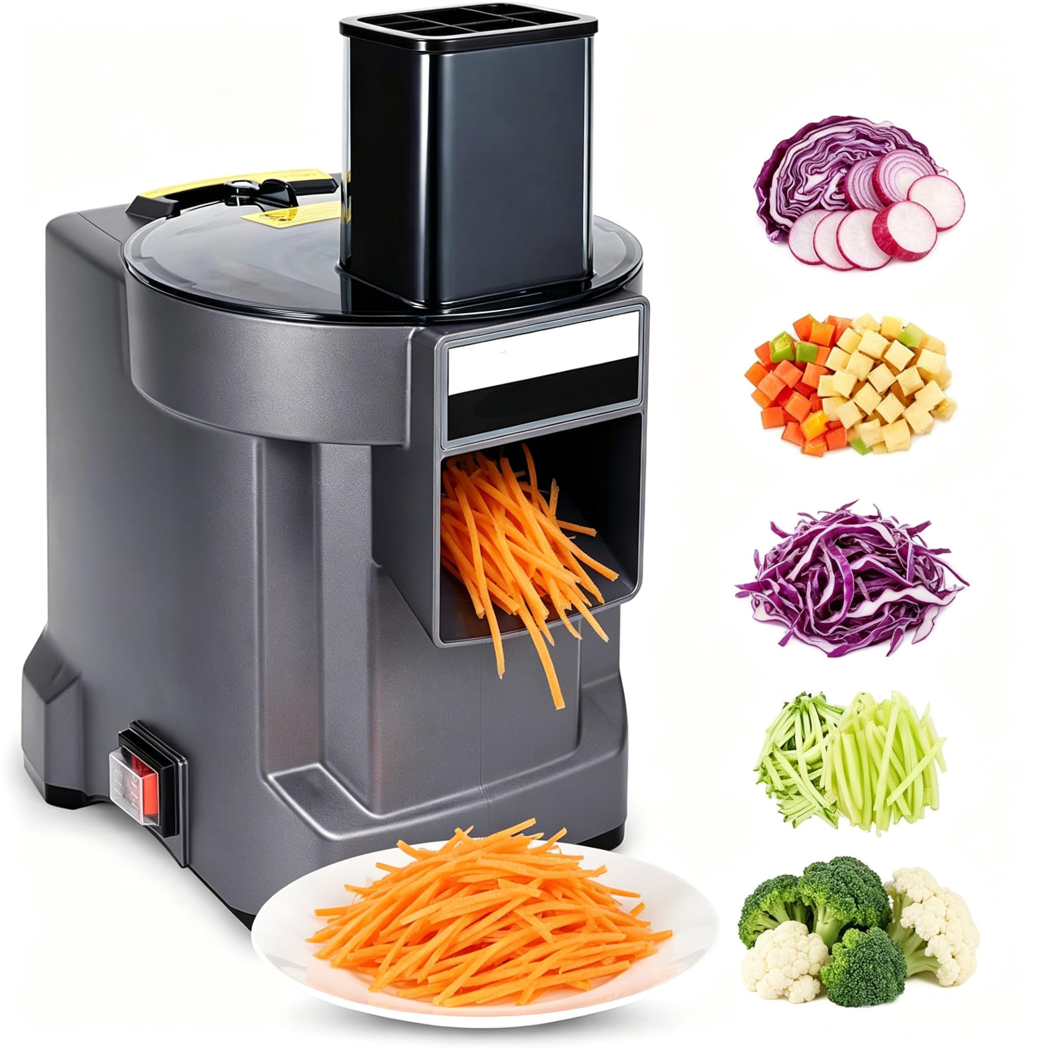 3-en-1 Máquina de corte de verduras eléctrica,Tijeras de dados para cortar+rebanada+picada,Máquina de cocina inoxidable 100W,Cortador de verduras multifuncionales, Espiral de verduras