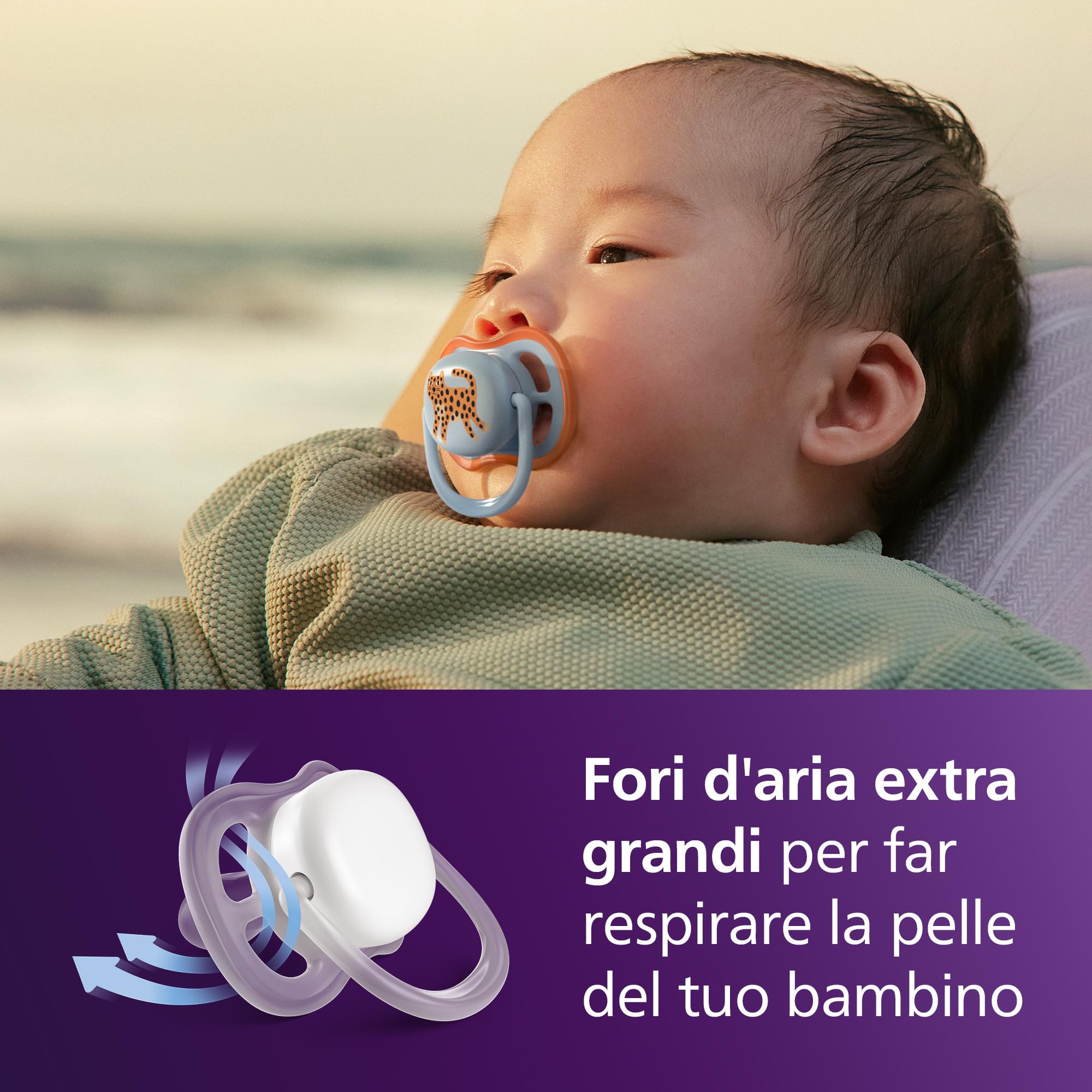 Philips Avent chupetes ultra air: diseño anatómico, para bebés de 0 a 6 meses, tetina simétrica de silicona suave, sin BPA, 2 estuches esterilizadores, paquete de 4, SCF087/19