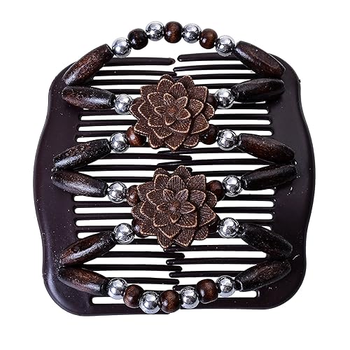 Miniatura 2 de LOVEF Peines mágicos para el cabello para mujer, con cuentas de madera, elásticos, de doble cara, clips para hacer moños, accesorios para el cabello