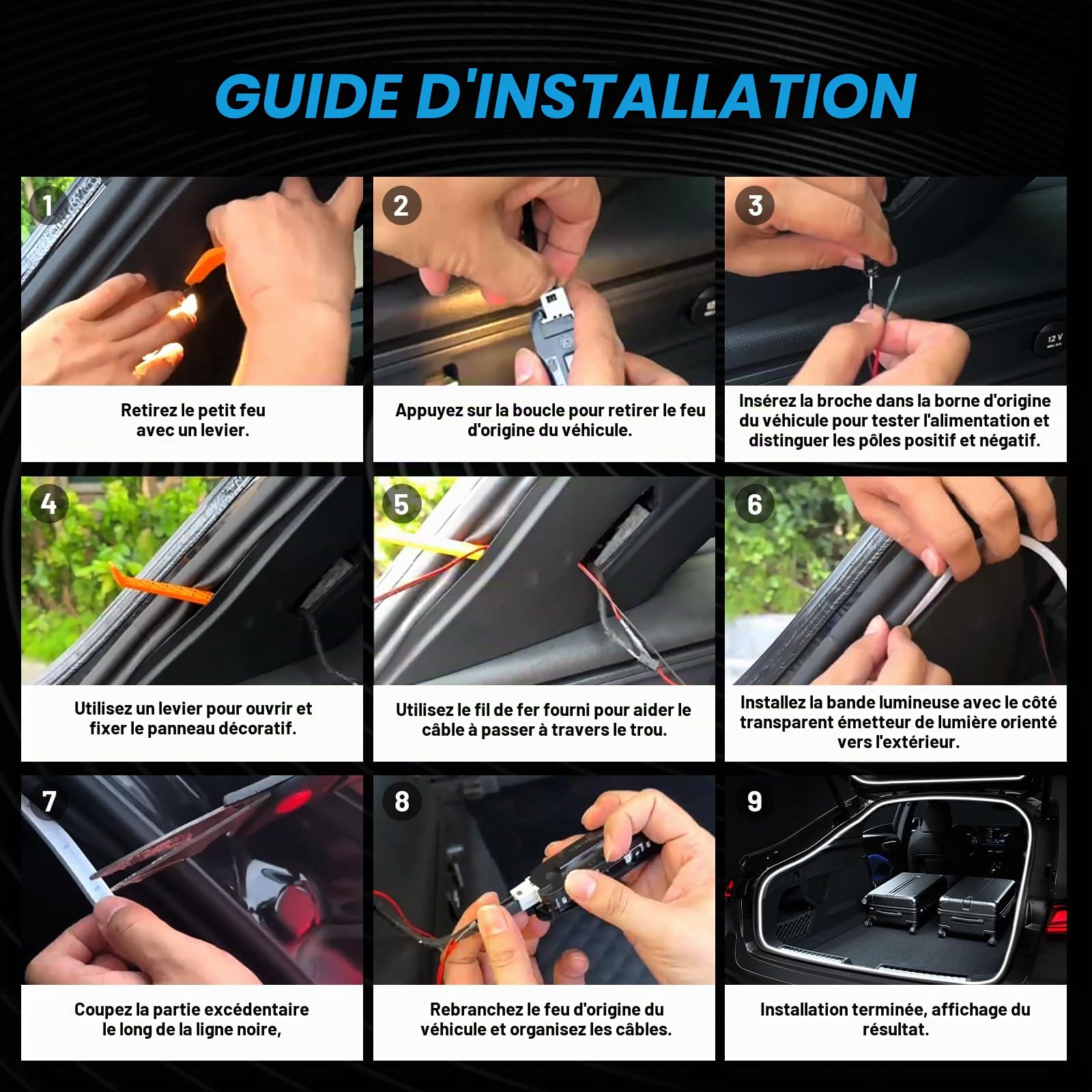 Bande Lumineuse du Coffre de Voiture, Bande de Voiture à Découper Flexible pour Le Tronc étanche des Lumières Intérieures à LED (Blanc, 4m / 158 in)