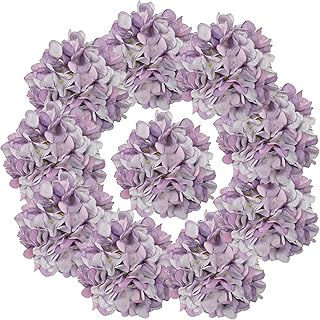 7.1''Light Purple Hydrangea Artificial Flowers,10Pcs Artificial Silk Hydrangea Heads,81 Petals Faux Flowers Heads with Stems for Home Wedding Baby Shower Decor(Light Purple)