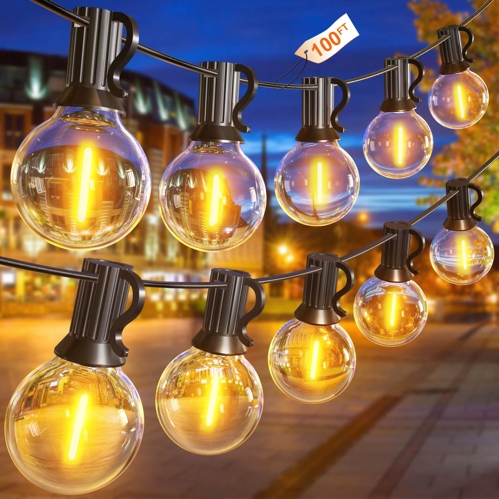 GLUROO Guirnaldas Luminosas Exterior 30M, Cadena de Luces Exterior con 52 G40 Bombillas de Plástico Inastillable, Imper…