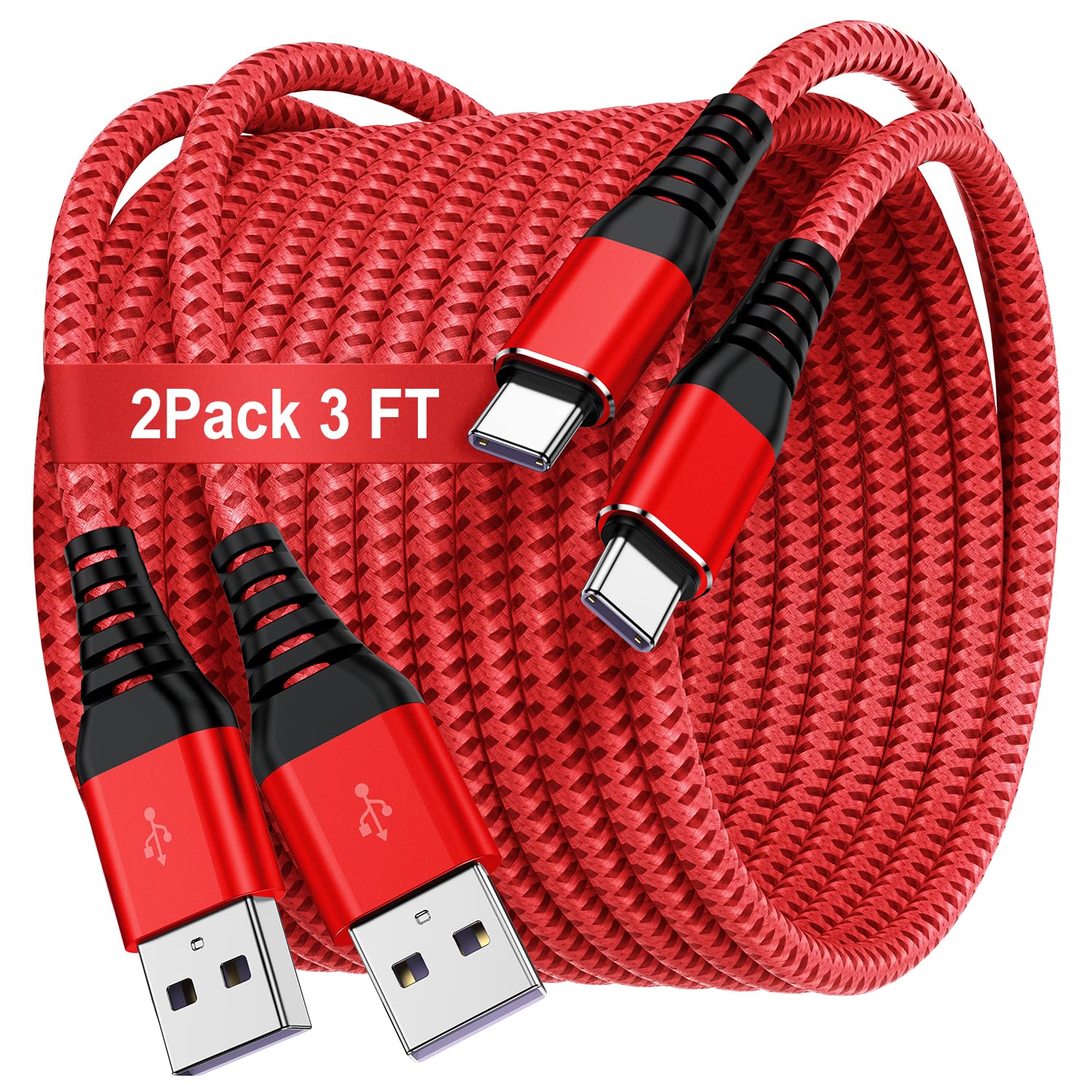 Susnwere USB C Type C Cable 3 FT,Nylon Braided Fast Charging 3A Quick Charger Cord,USB A to Type C Charger Cord Cable for iPhone 15 Samsung Galaxy S20